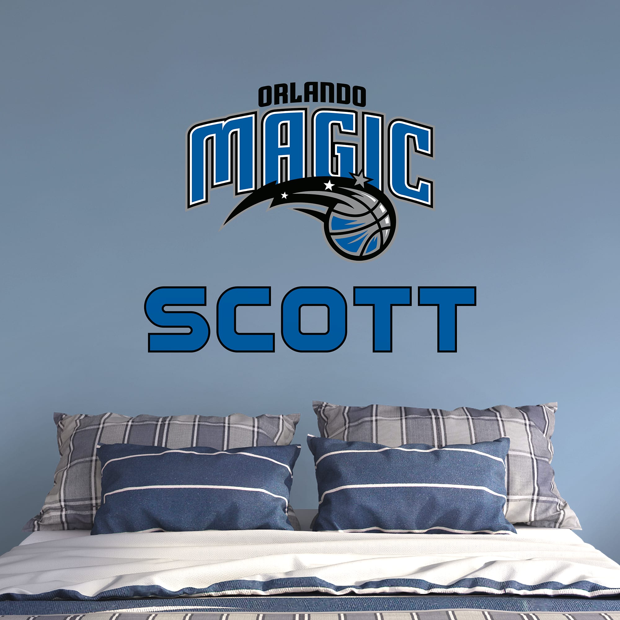Orlando Magic: Stacked Personalized Name - Officially Licensed NBA Transfer Decal in Blue (52"W x 39.5"H) by Fathead | Vinyl