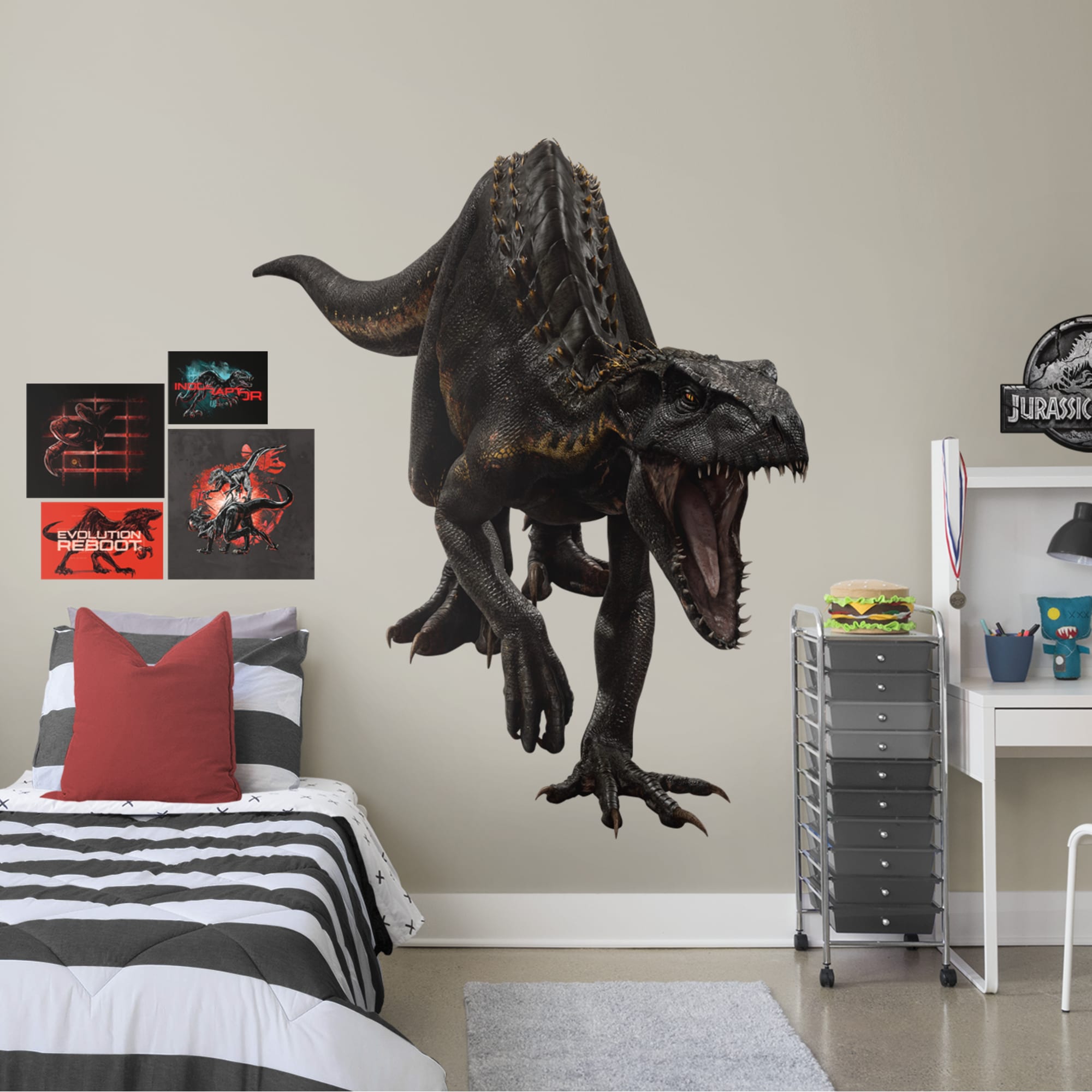 Indo Raptor - Jurassic World: Fallen Kingdom - Officially Licensed Removable Wall Decal Huge Character + 5 Decals (61"W x 77"H)