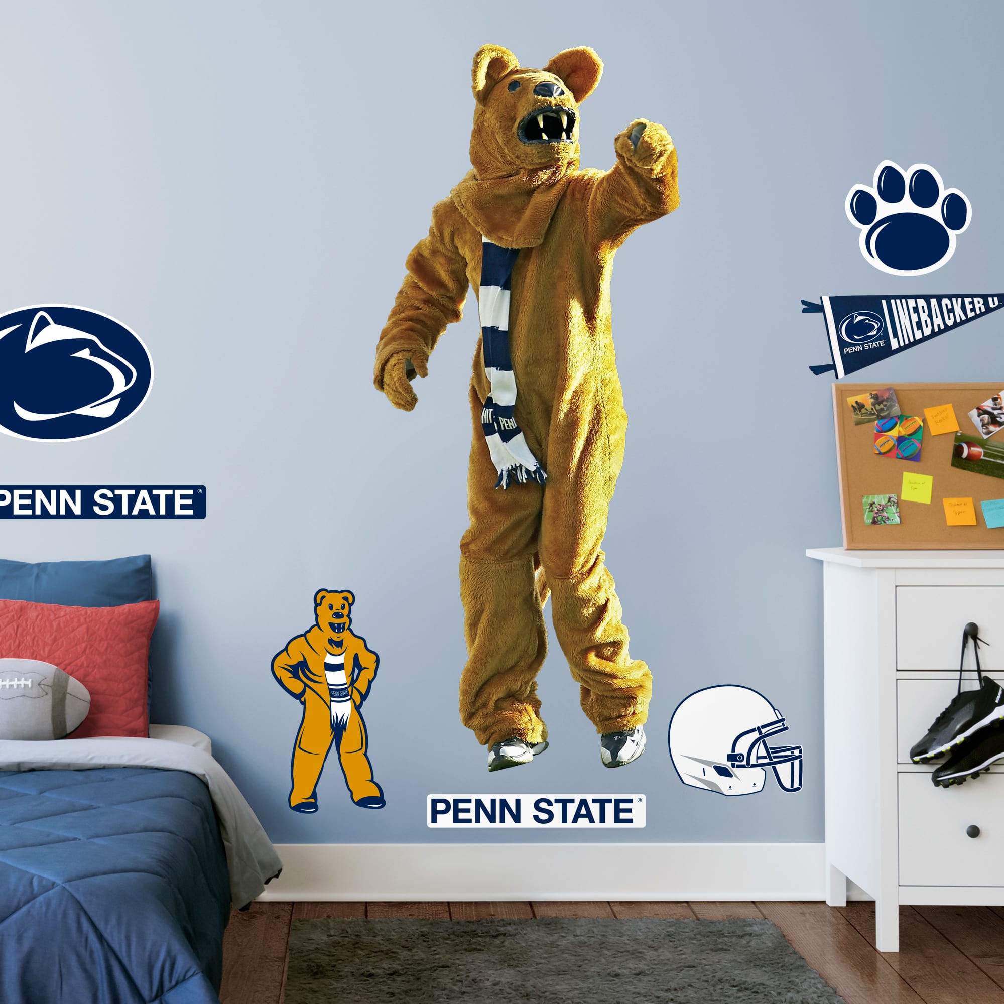 Penn State Nittany Lions: Nittany Lion Mascot - Officially Licensed Removable Wall Decal Life-Size Mascot + 10 Decals (32"W x 77
