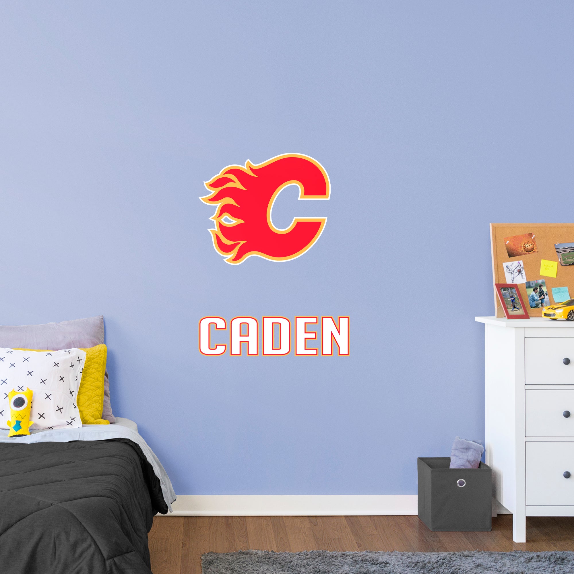 Calgary Flames 2020 Stacked Personalized Name White Text PREMASK - Officially Licensed NHL Removable Wall Decal Giant Transfer D