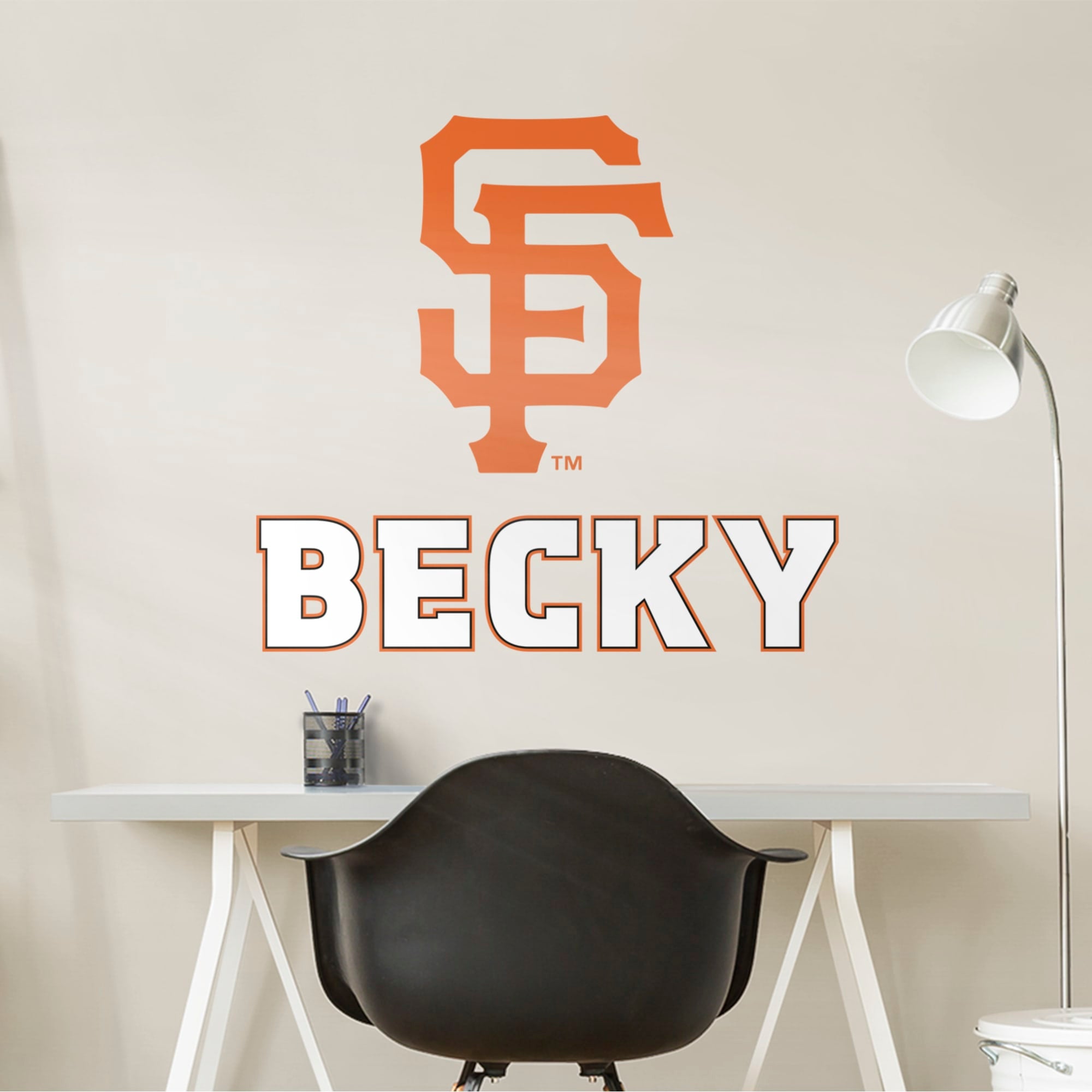 San Francisco Giants: "SF" Stacked Personalized Name - Officially Licensed MLB Transfer Decal in White (52"W x 39.5"H) by Fathea