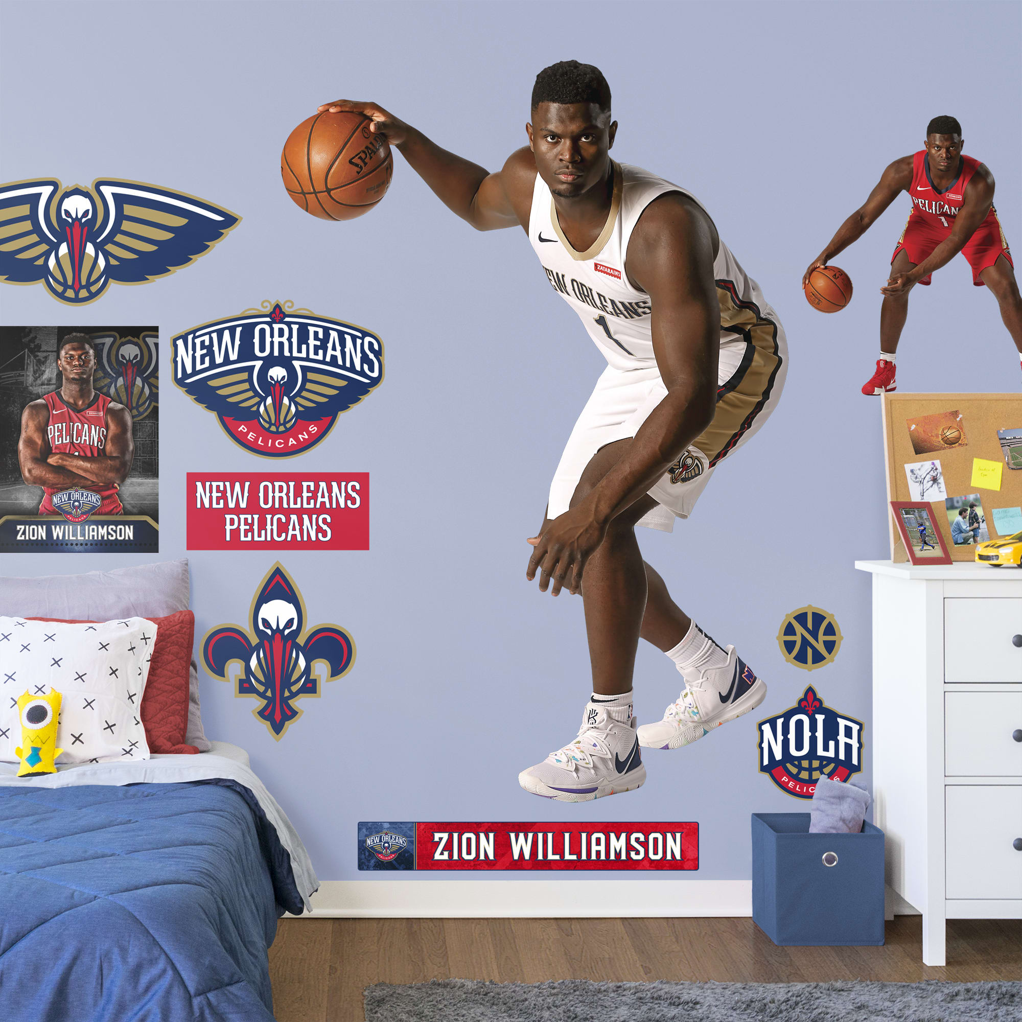 Zion Williamson for New Orleans Pelicans - Officially Licensed NBA Removable Wall Decal Life-Size Athlete + 9 Decals (48"W x 70"