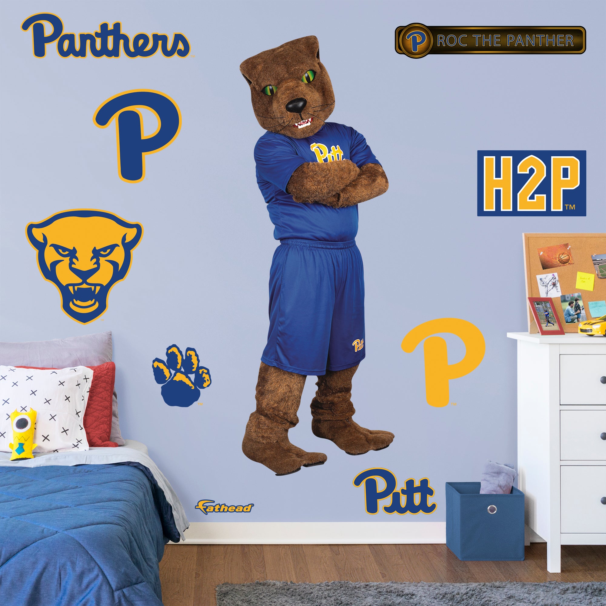 Pittsburgh Panthers: Roc the Panther Mascot - Officially Licensed Removable Wall Decal Life-Size Mascot + 9 Decals by Fathead |