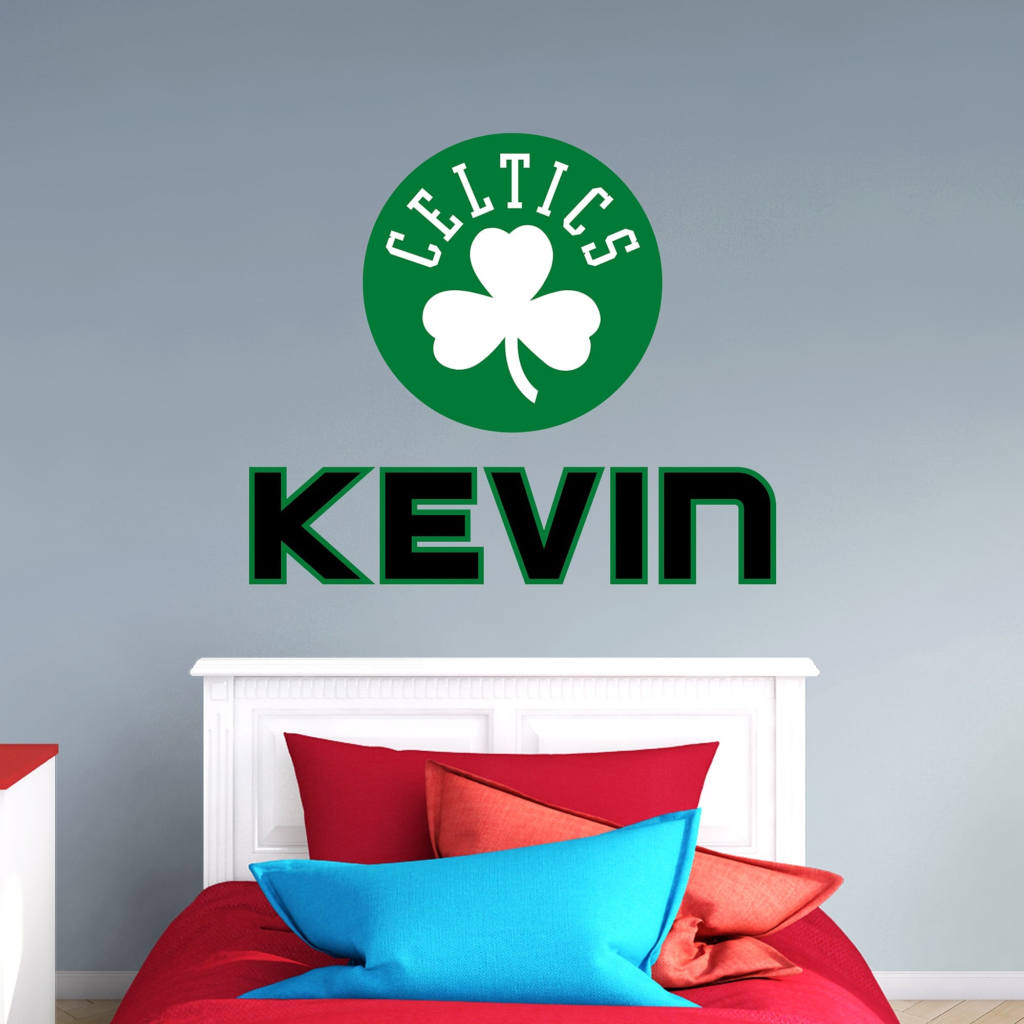 Boston Celtics: Shamrock Stacked Personalized Name - Officially Licensed NBA Transfer Decal in Black (52"W x 39.5"H) by Fathead