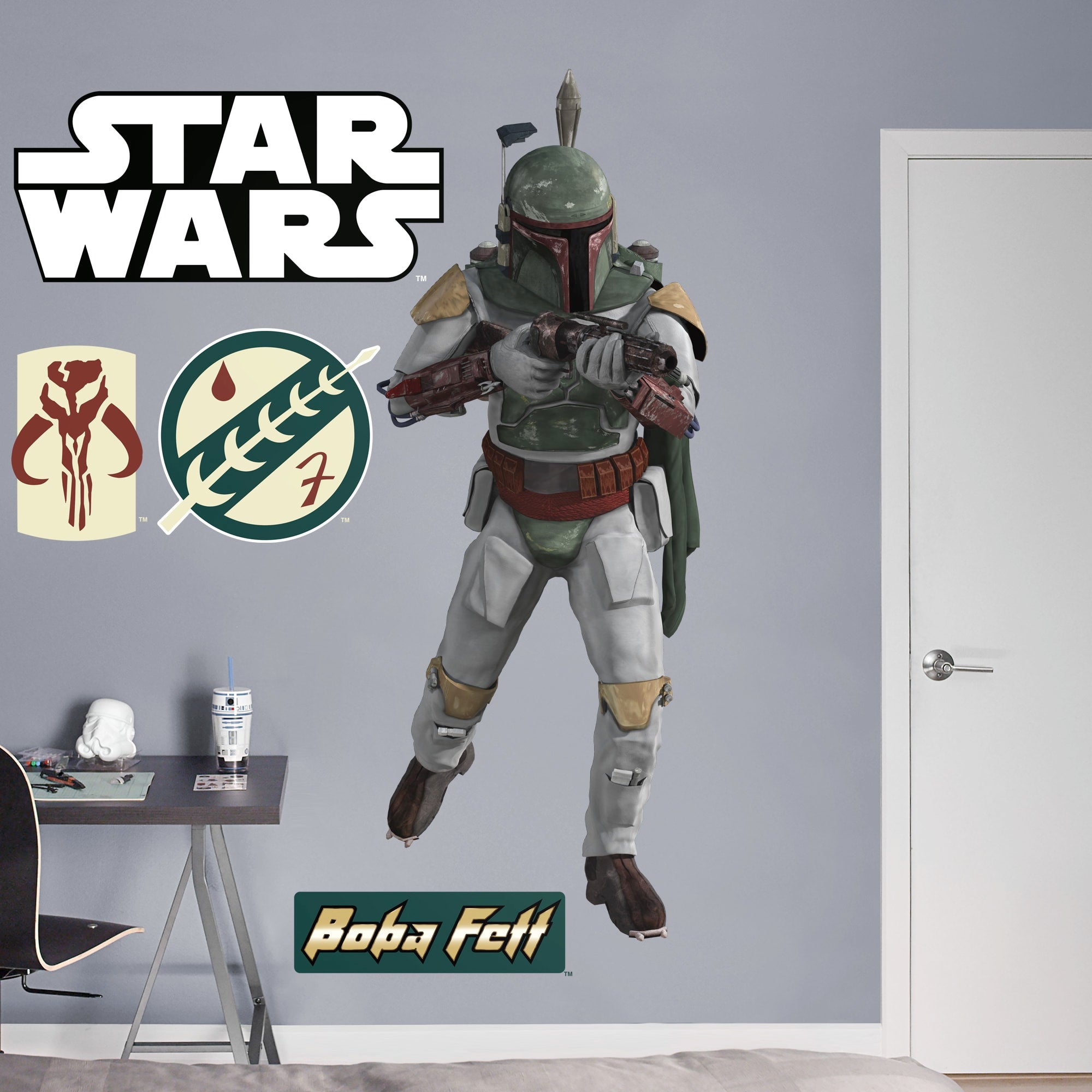 Boba Fett - Officially Licensed Removable Wall Decal Life-Size Character + 4 Decals (30"W x 78"H) by Fathead | Vinyl