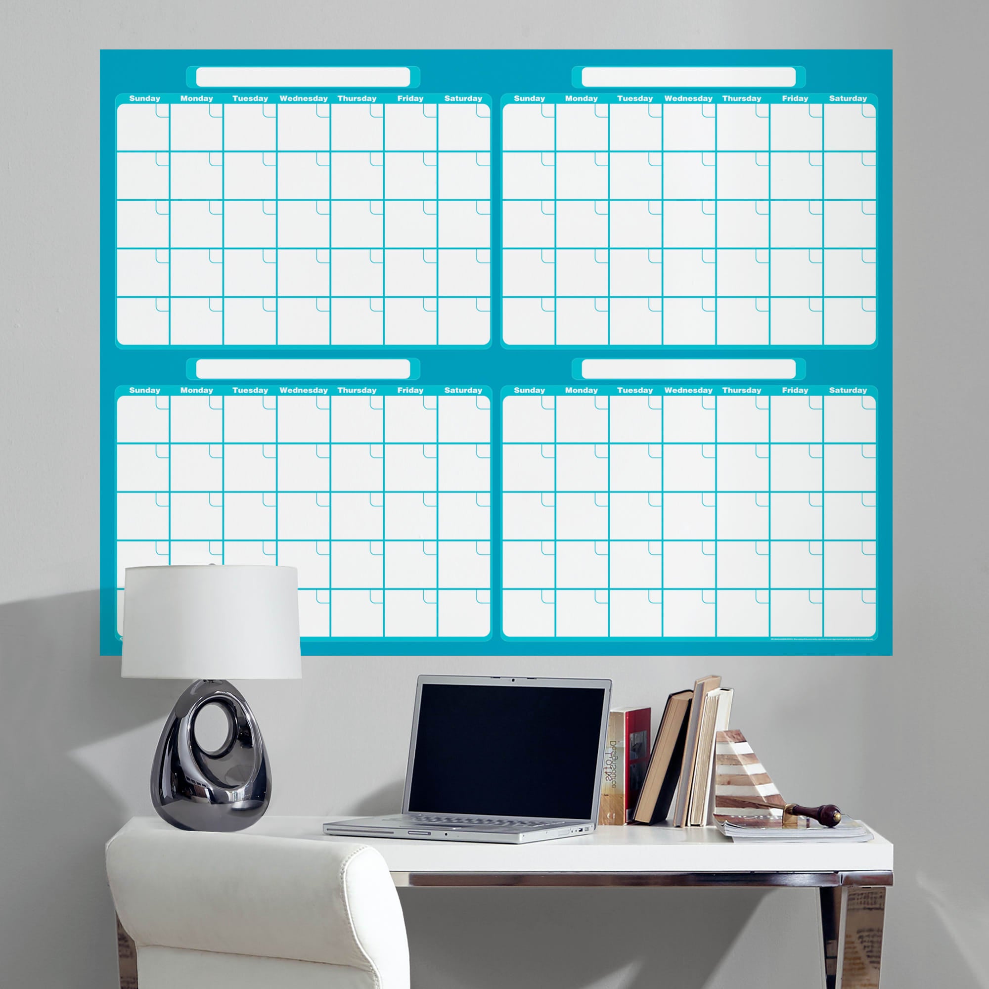 Four Month Calendar - Removable Dry Erase Vinyl Decal in Aqua (52"Wx39.5"H) by Fathead