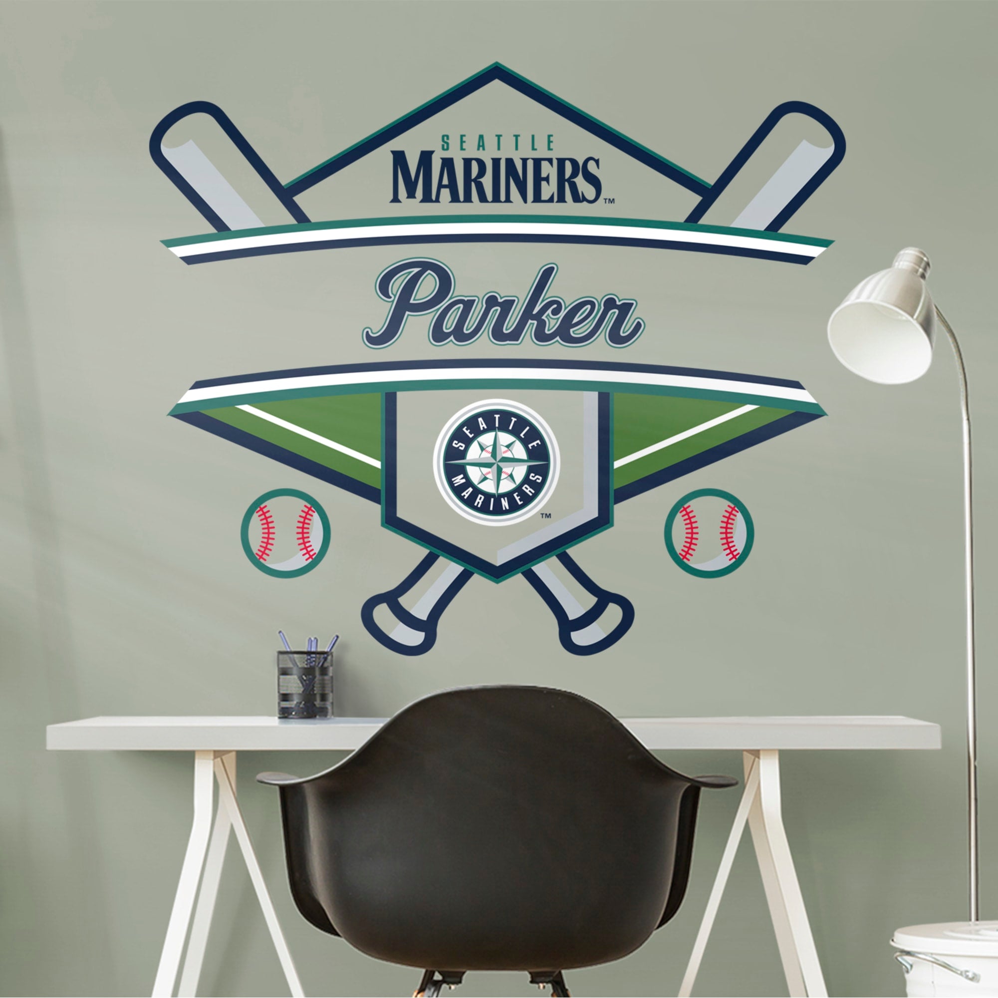 Seattle Mariners: Personalized Name - Officially Licensed MLB Transfer Decal 45.0"W x 39.0"H by Fathead | Vinyl