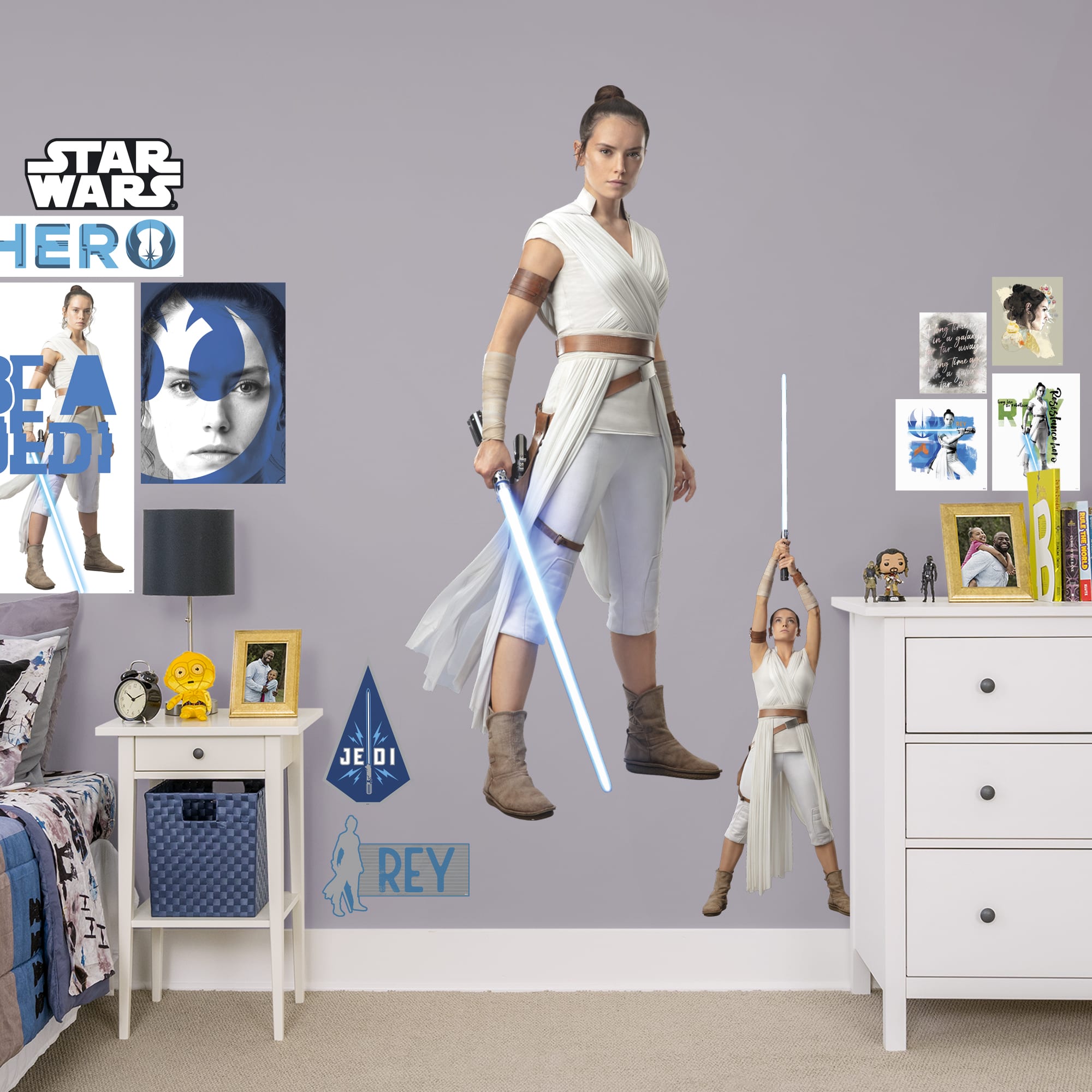 Rey - Officially Licensed Removable Wall Decal Life-Size Character + 12 Decals (32"W x 73"H) by Fathead | Vinyl