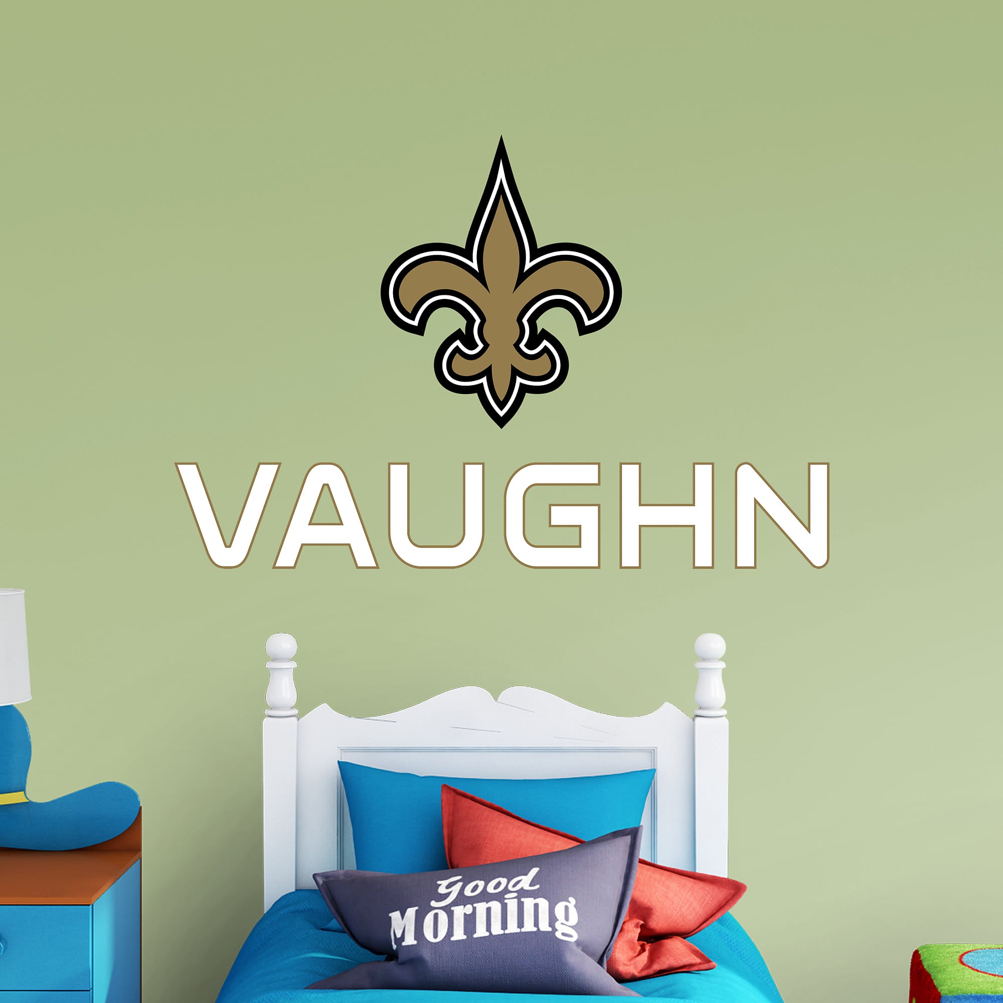 New Orleans Saints: Stacked Personalized Name - Officially Licensed NFL Transfer Decal in White (52"W x 39.5"H) by Fathead | Vin