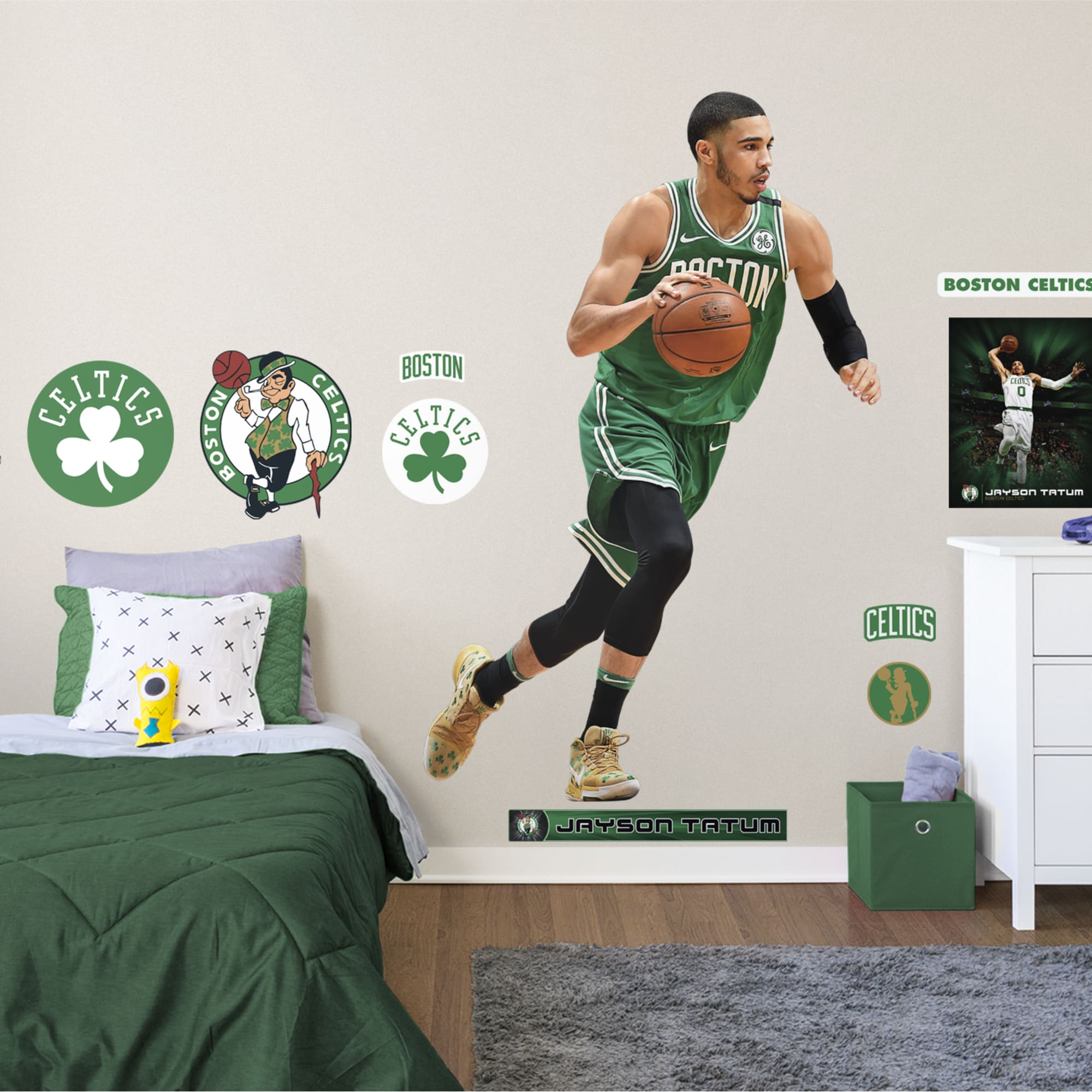 Jayson Tatum for Boston Celtics - Officially Licensed NBA Removable Wall Decal Life-Size Athlete + 11 Decals (50"W x 78"H) by Fa
