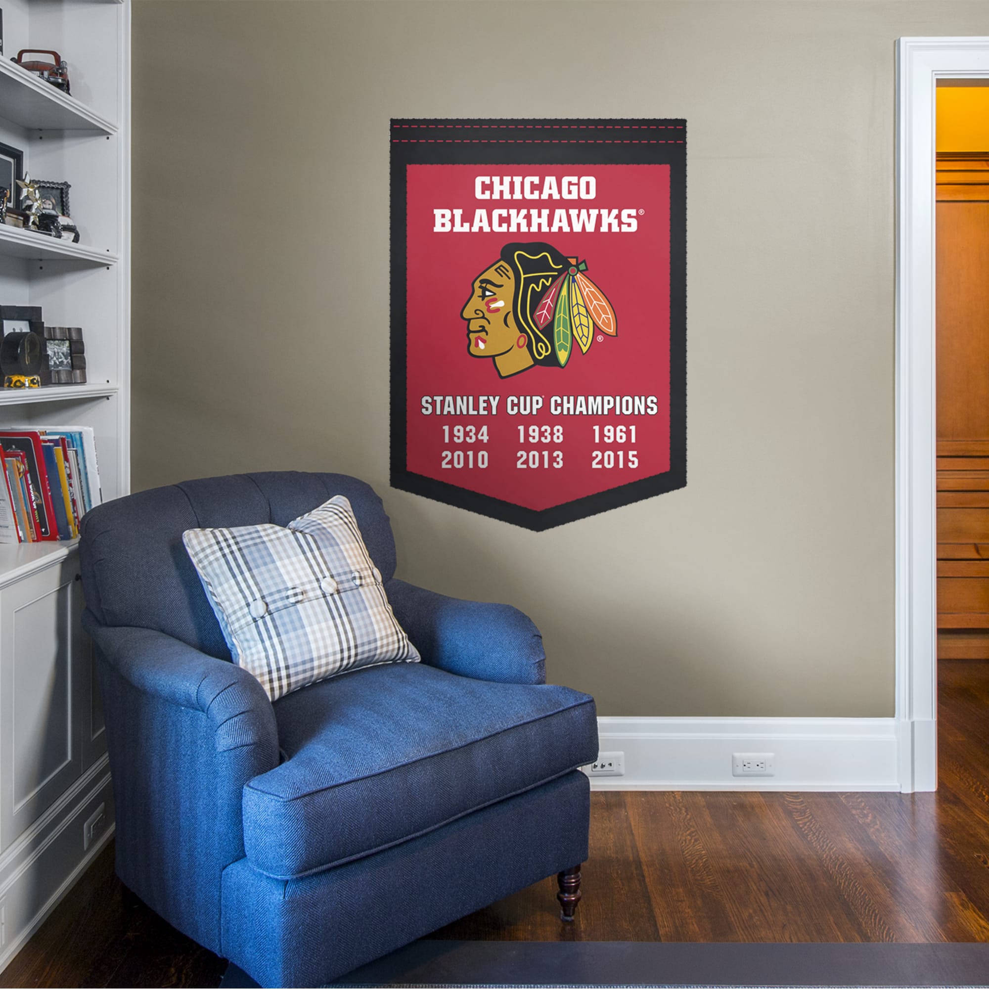 Chicago Blackhawks: Stanley Cup Champs Banner - Officially Licensed NHL Removable Wall Decal 34.0"W x 48.0"H by Fathead | Vinyl