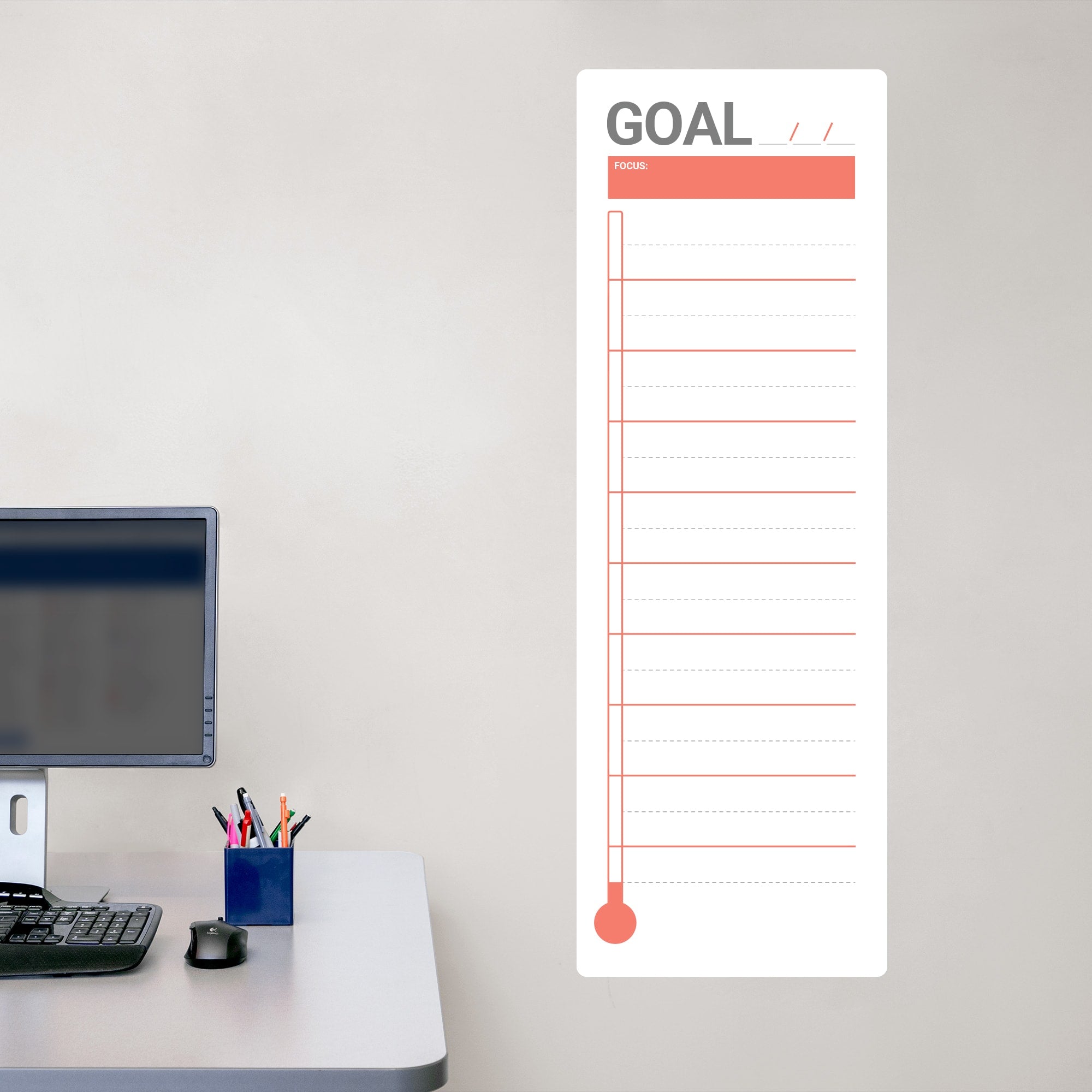 Goal Thermometer: Minamalist Design - Removable Dry Erase Vinyl Decal in Red (42"W x 14"H) by Fathead