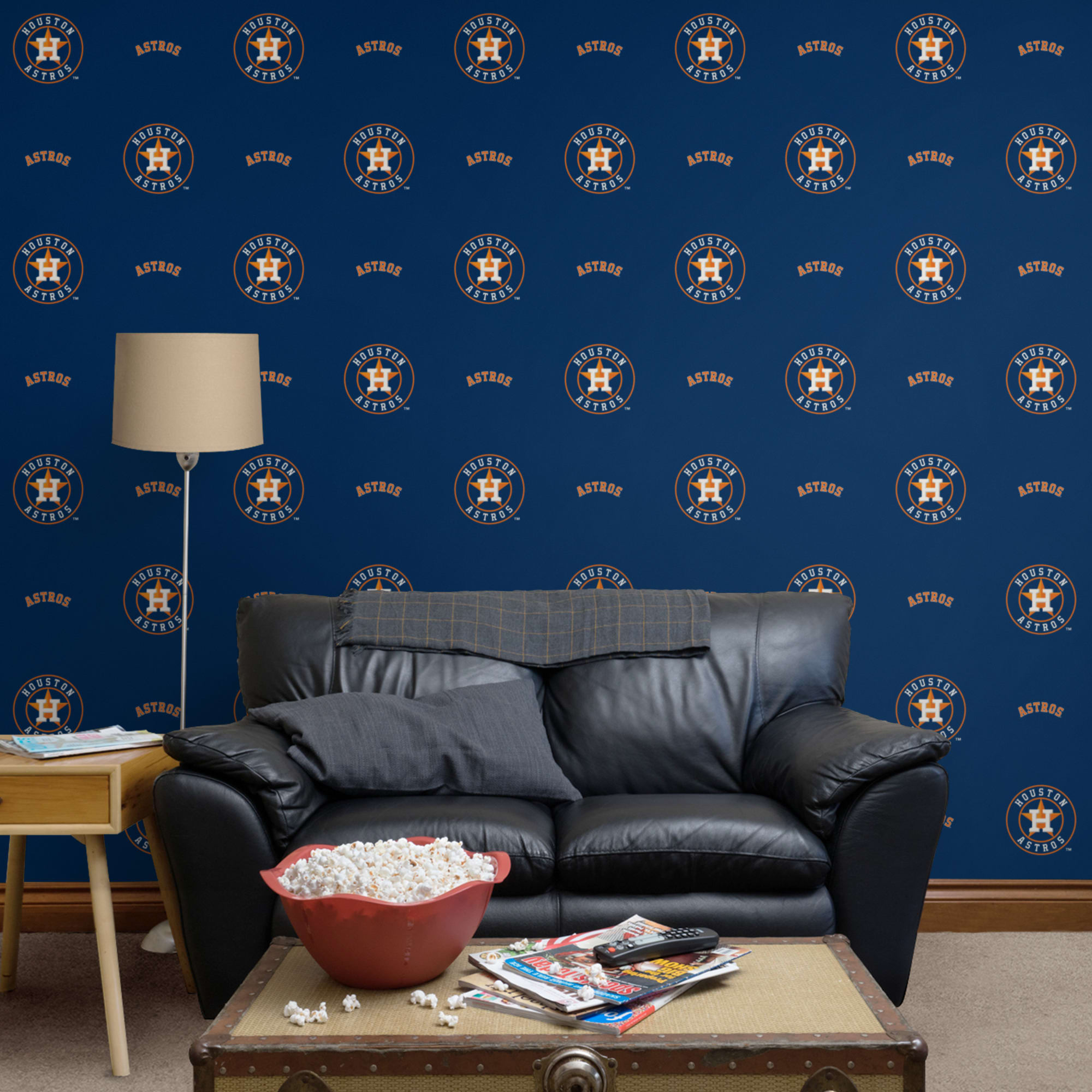 Houston Astros: Logo Pattern - Officially Licensed Removable Wallpaper 12" x 12" Sample by Fathead | 100% Vinyl