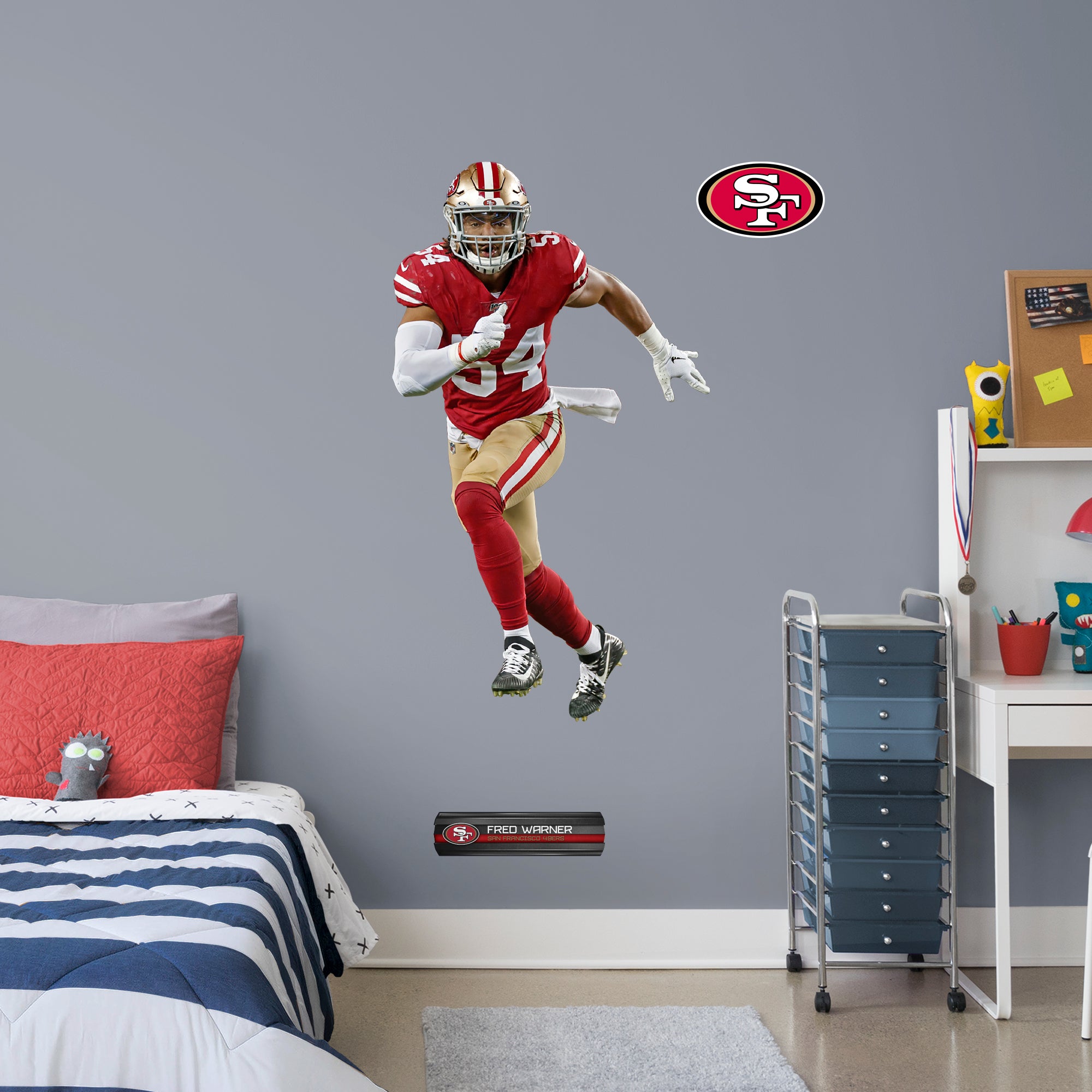 Fred Warner 2020 - Officially Licensed NFL Removable Wall Decal Giant Athlete + 2 Decals (29"W x 50"H) by Fathead | Vinyl