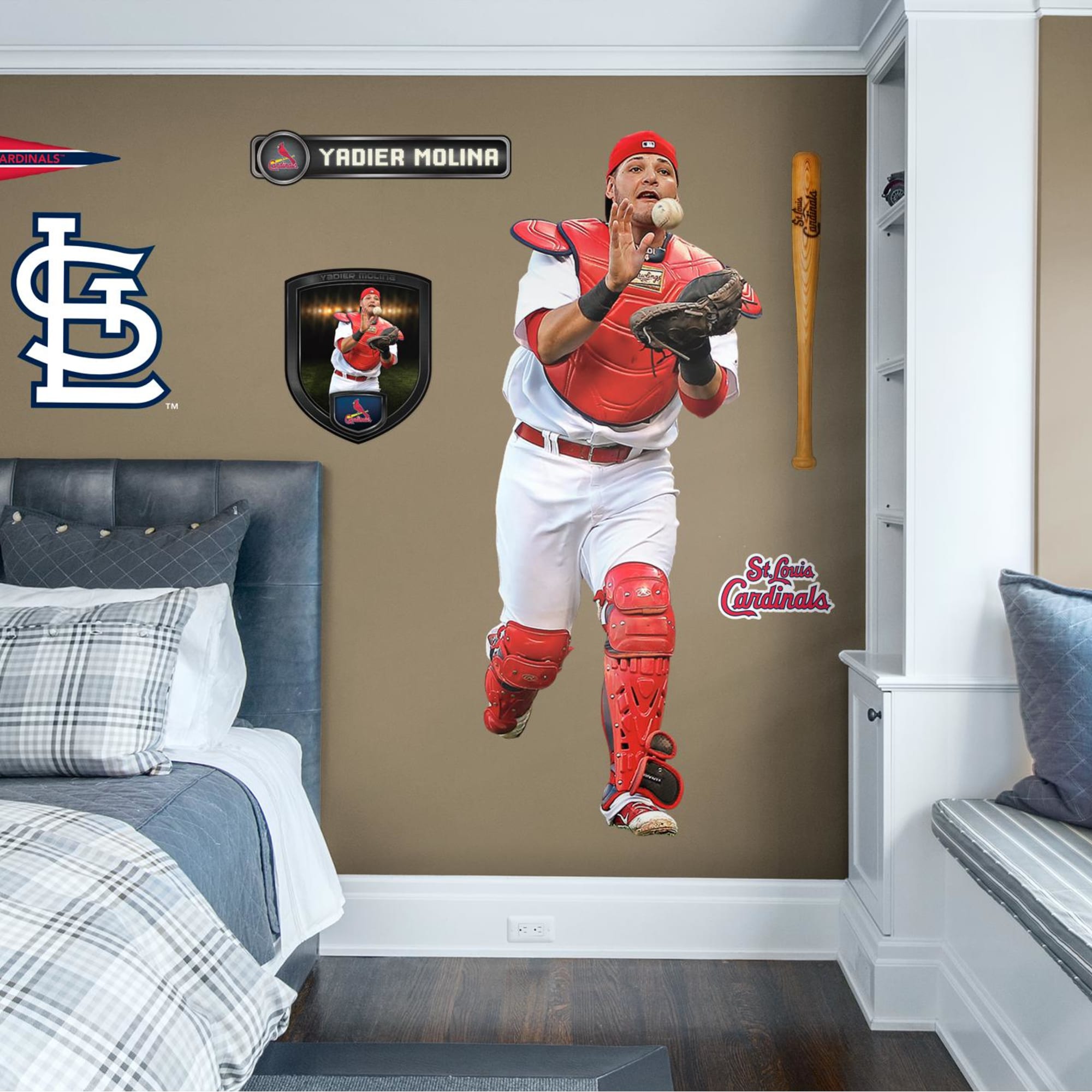 Yadier Molina for St. Louis Cardinals - Officially Licensed MLB Removable Wall Decal Life-Size Athlete + 9 Decals (28"W x 72"H)