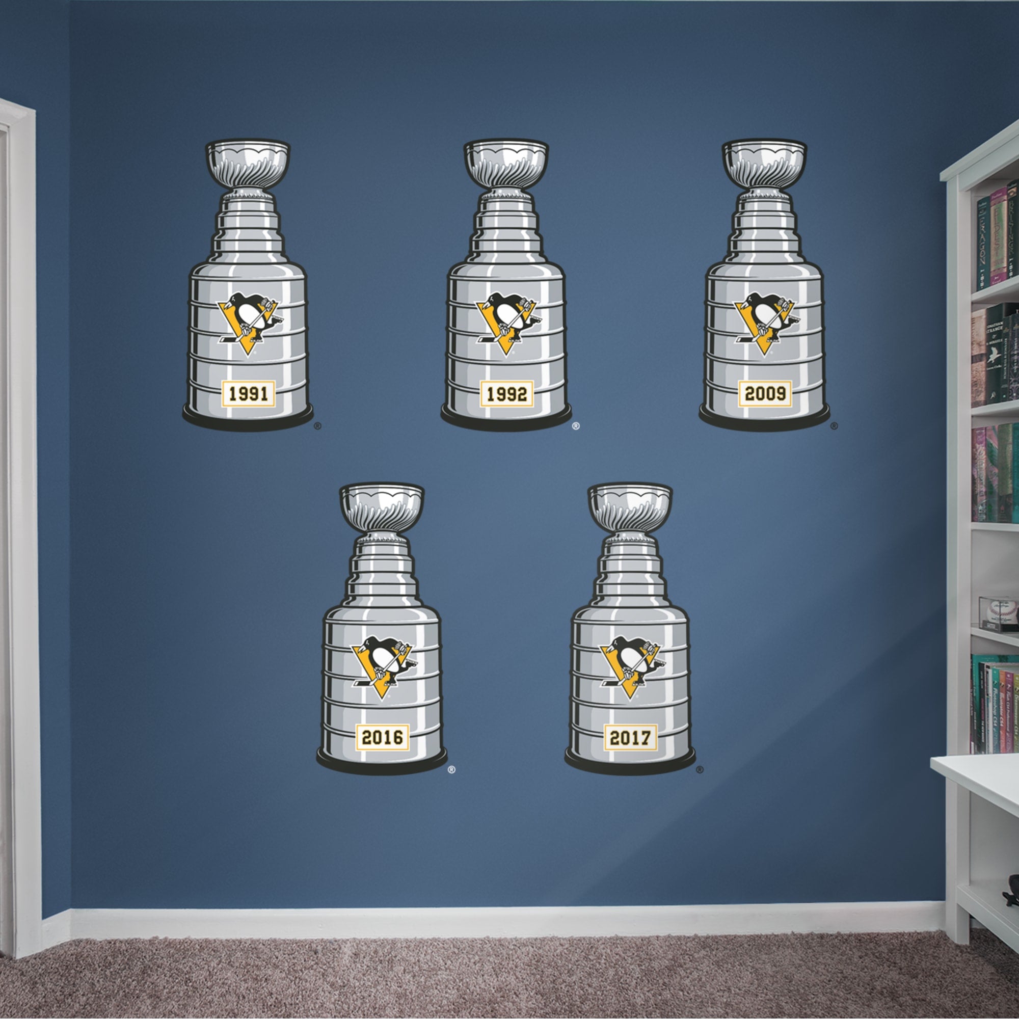 Pittsburgh Penguins: Stanley Cups Collection - Officially Licensed NHL Removable Wall Decal 16.0"W x 33.0"H by Fathead | Vinyl