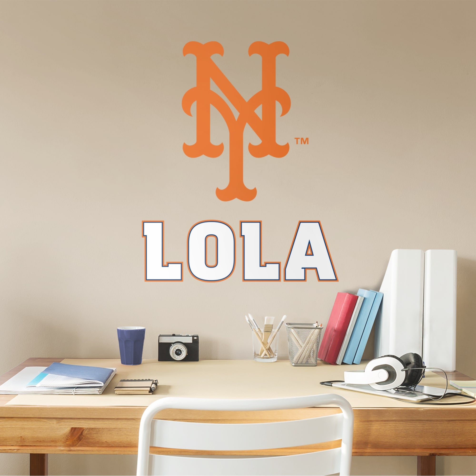 New York Mets: Stacked "NY" Personalized Name - Officially Licensed MLB Transfer Decal in White (52"W x 39.5"H) by Fathead | Vin