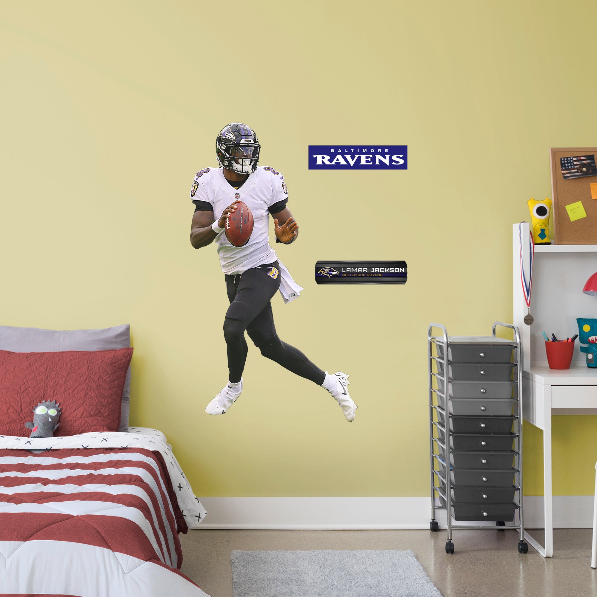 Lamar Jackson 2020 White Jersey - Officially Licensed NFL Removable Wall Decal Giant Athlete + 2 Decals (28"W x 50"H) by Fathead