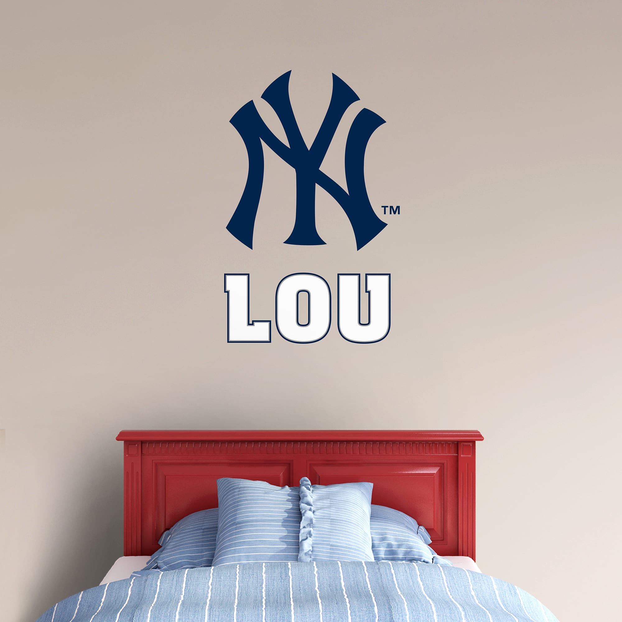 New York Yankees: Stacked "NY" Personalized Name - Officially Licensed MLB Transfer Decal in Navy/White (52"W x 39.5"H) by Fathe