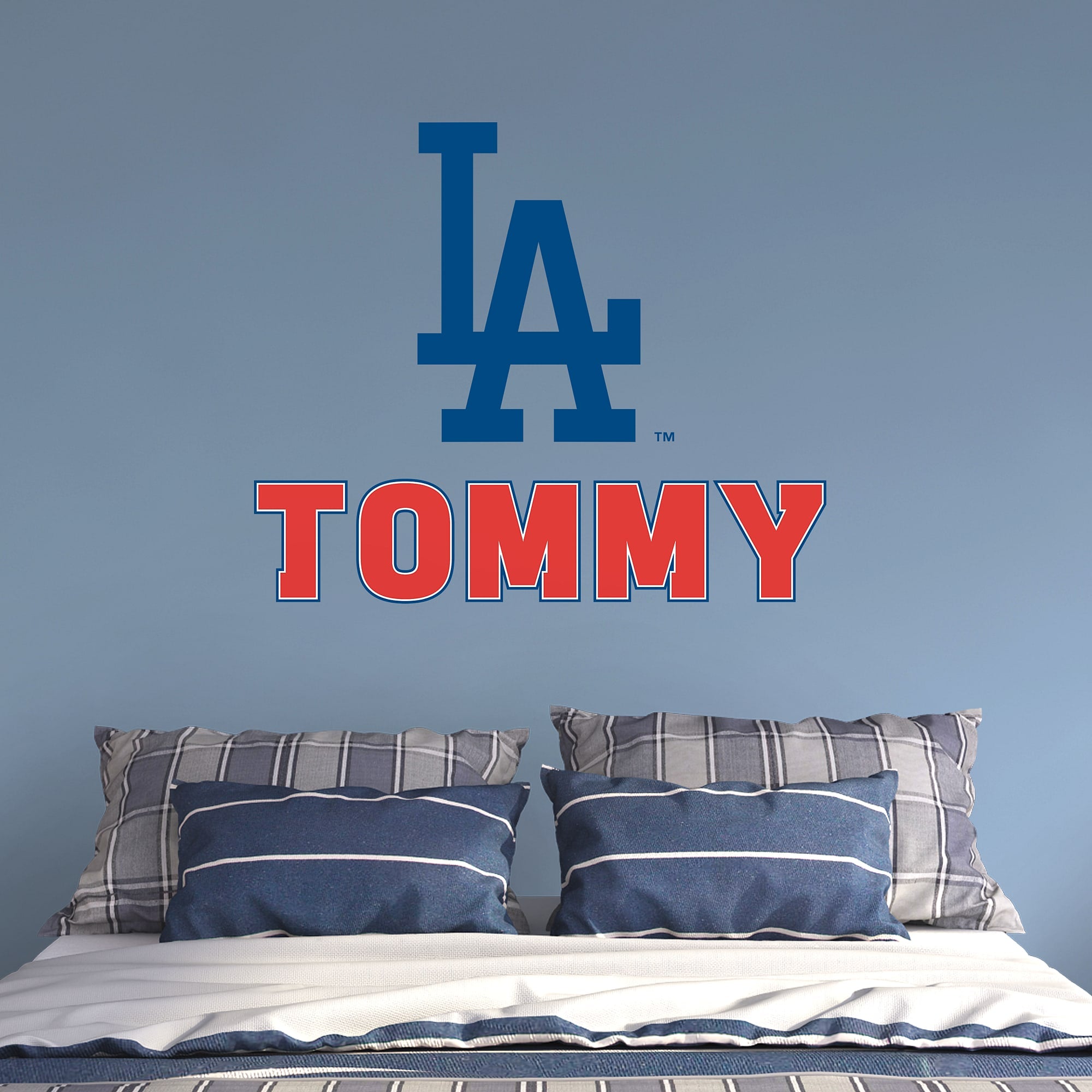 Los Angeles Dodgers: "LA" Stacked Personalized Name - Officially Licensed MLB Transfer Decal in Blue/Red (52"W x 39.5"H) by Fath