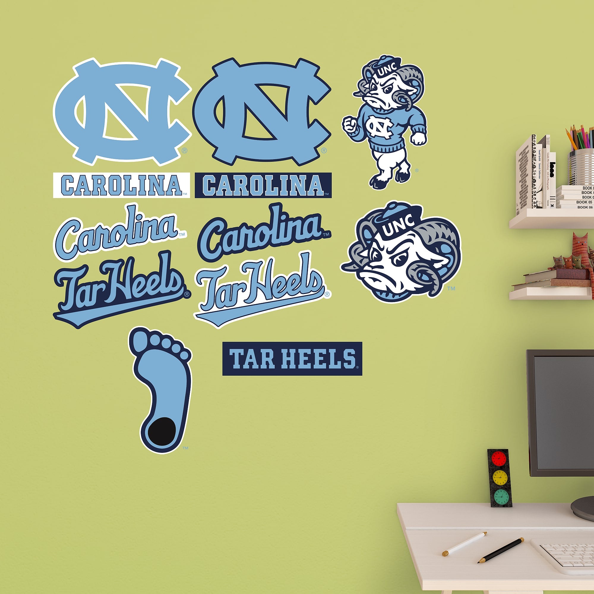 North Carolina Tar Heels: Logo Assortment - Officially Licensed Removable Wall Decals 75"W x 39.5"H by Fathead | Vinyl