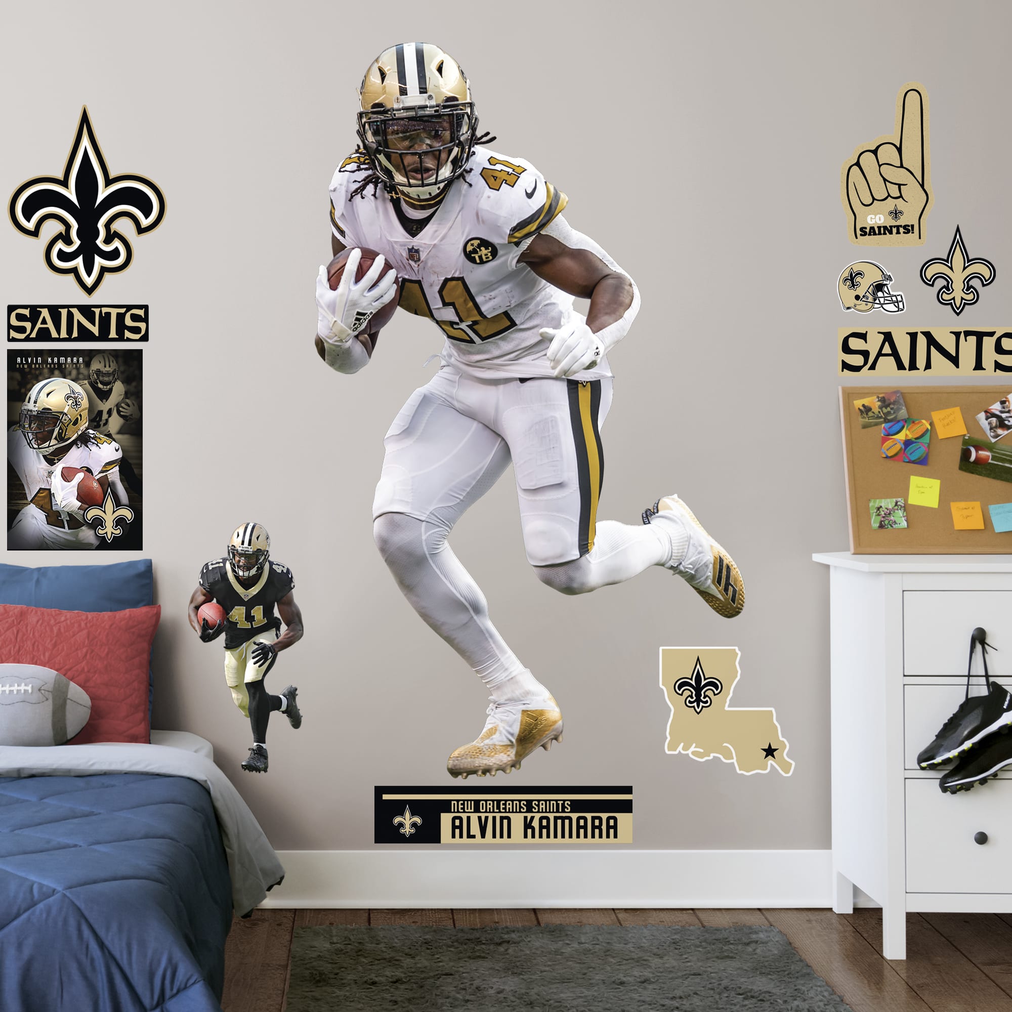 Alvin Kamara for New Orleans Saints: Color Rush - Officially Licensed NFL Removable Wall Decal Life-Size Athlete + 12 Decals (43