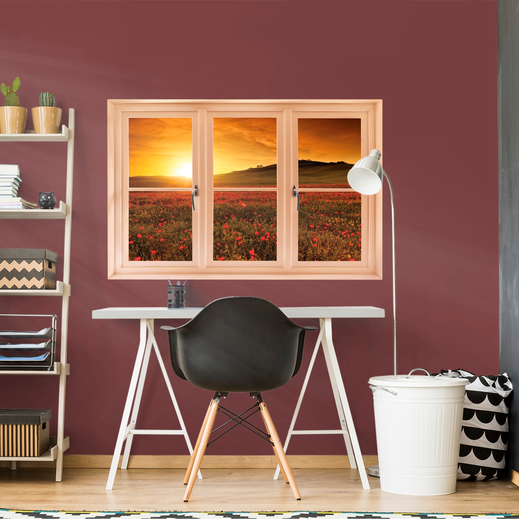 Instant Window: Poppy Field at Sunset, Tuscany - Removable Wall Graphic 51.0"W x 34.0"H by Fathead | Vinyl