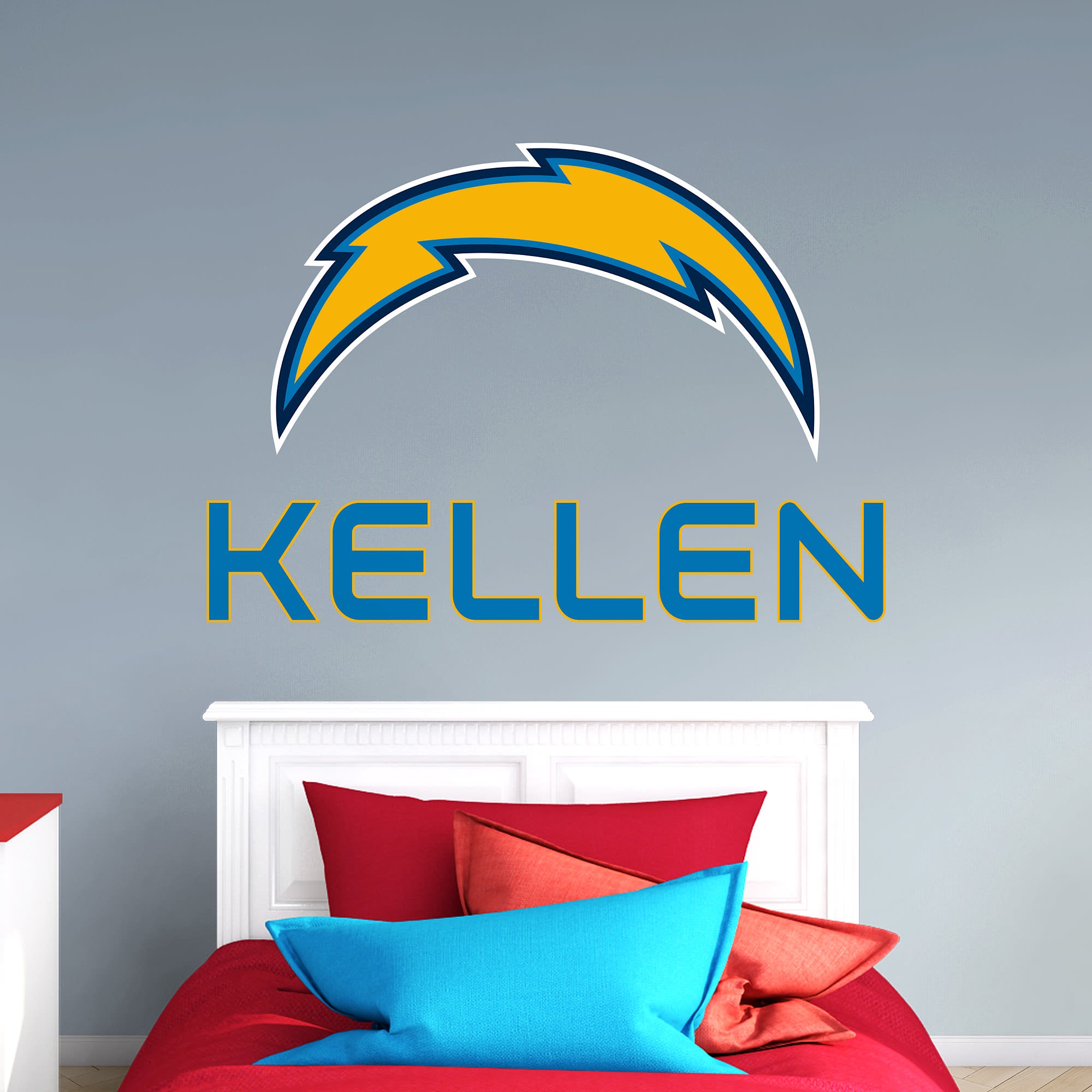 Los Angeles Chargers: Stacked Personalized Name - Officially Licensed NFL Transfer Decal in Powder Blue (52"W x 39.5"H) by Fathe