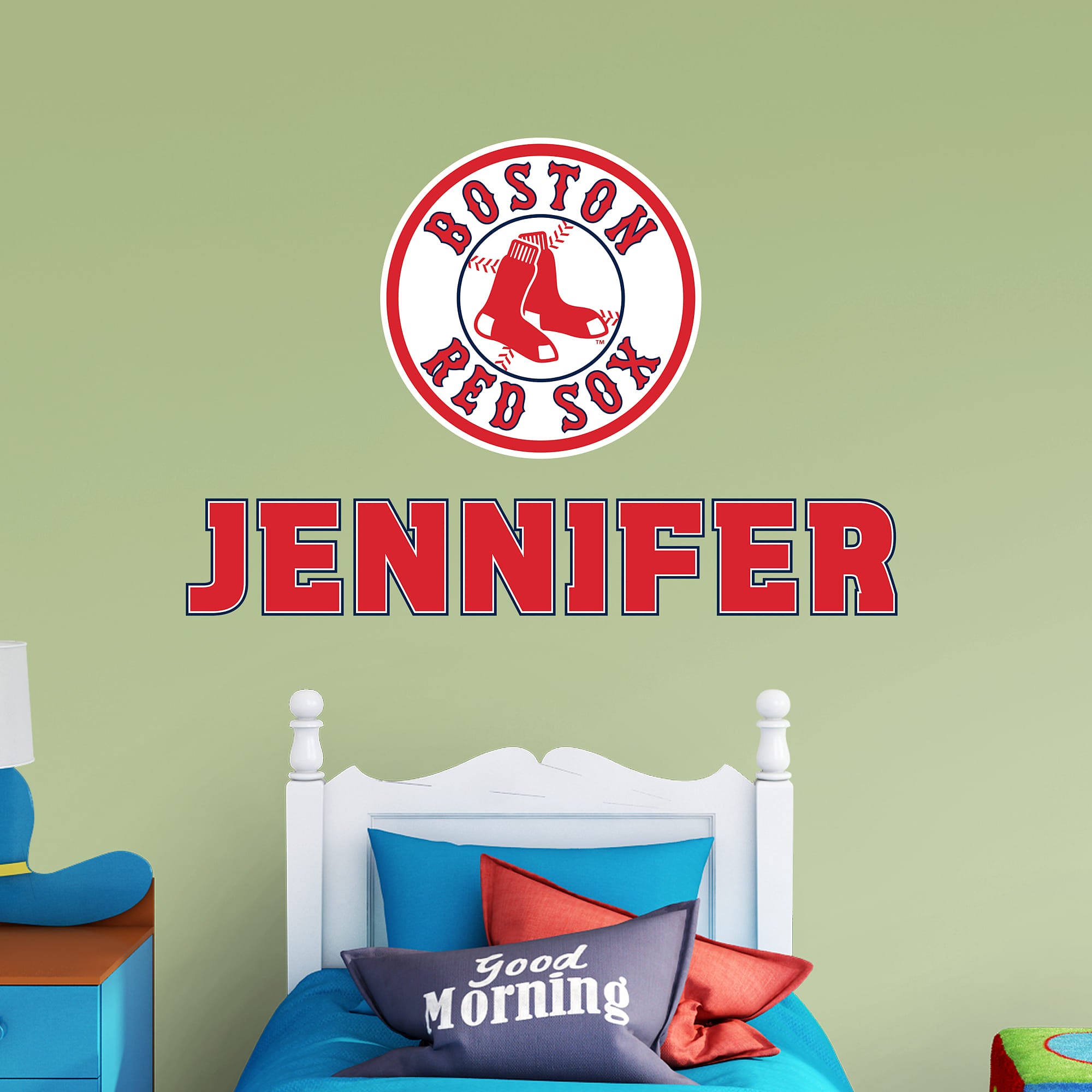 Boston Red Sox: Circle Stacked Personalized Name - Officially Licensed MLB Transfer Decal in Red (52"W x 39.5"H) by Fathead | Vi