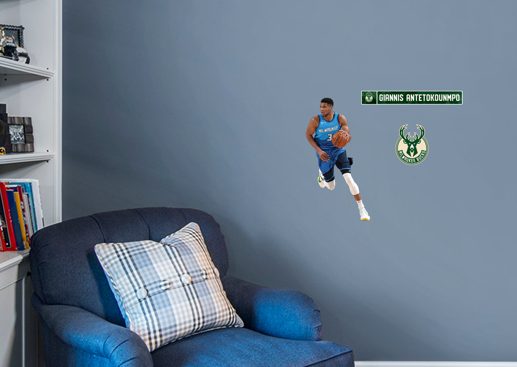 Giannis Antetokounmpo 2021 for Milwaukee Bucks - Officially Licensed NBA Removable Wall Decal Large by Fathead | Vinyl