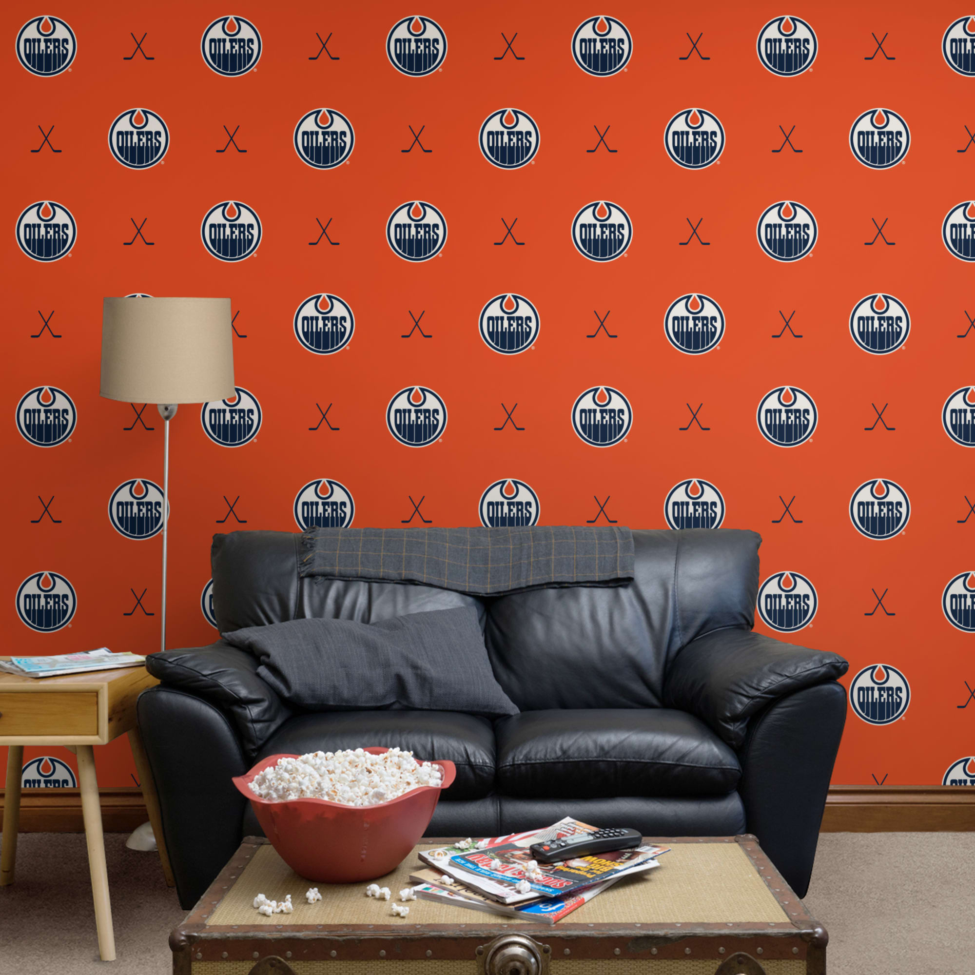 Edmonton Oilers: Sticks Pattern - Officially Licensed NHL Removable Wallpaper 12" x 12" Sample by Fathead