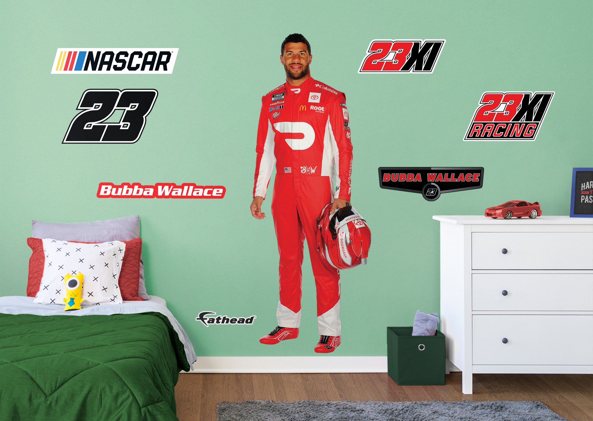 Bubba Wallace 2021 RealBig Driver - Officially Licensed NASCAR Removable Wall Decal Life-Size Character + 7 Decals (29"W x 78"H)