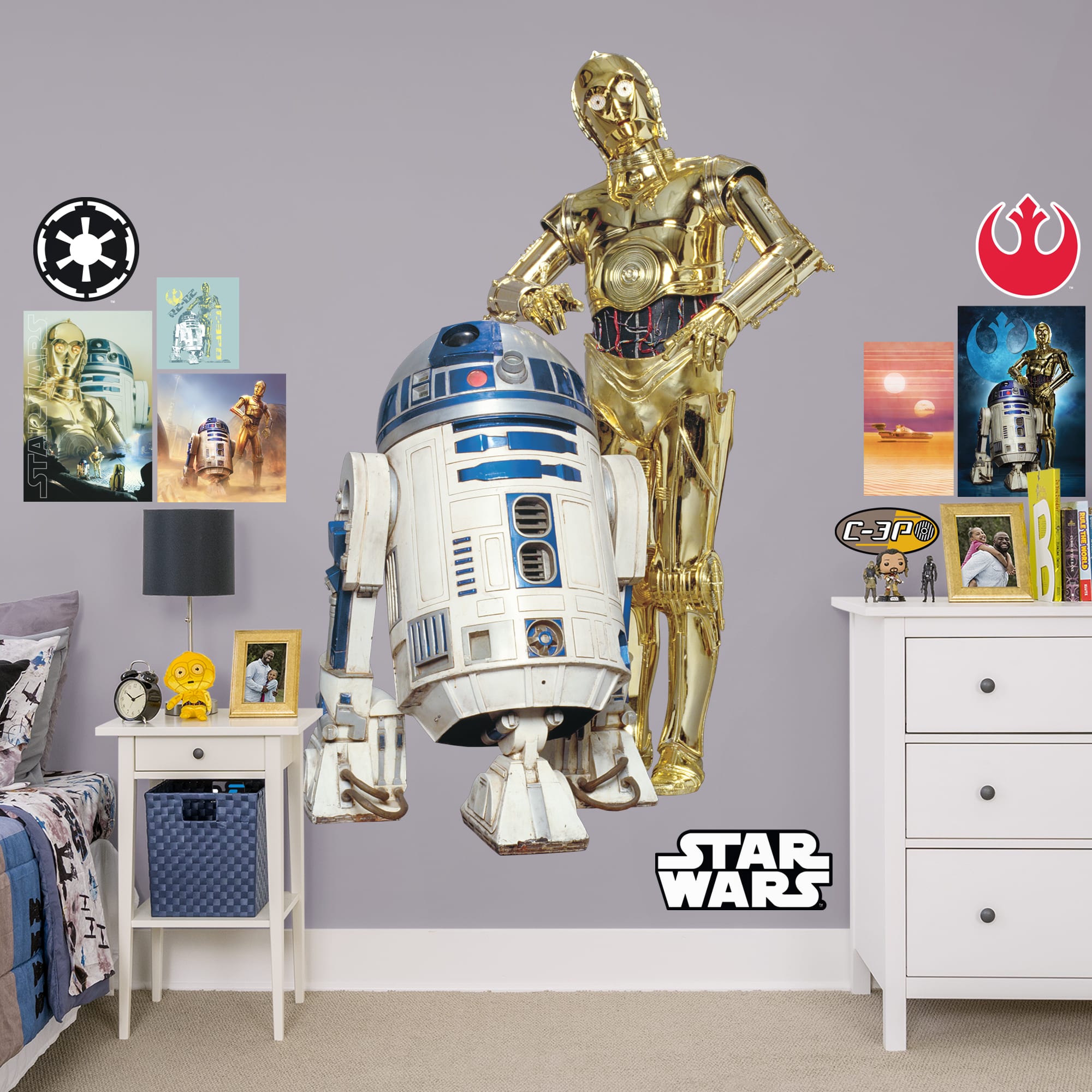 C-3PO & R2-D2 - Officially Licensed Removable Wall Decal Life-Size Character + 10 Decals (50"W x 75"H) by Fathead | Vinyl