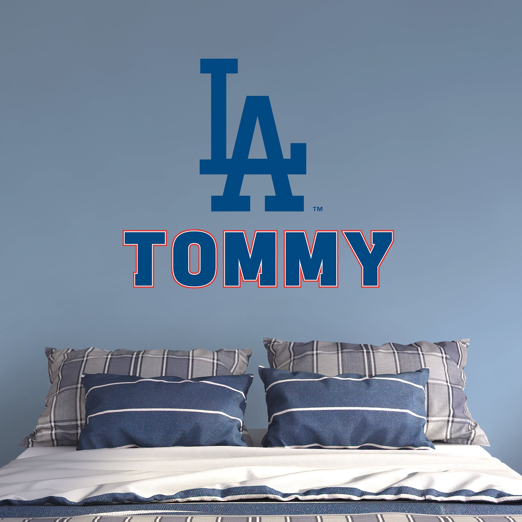 Los Angeles Dodgers: "LA" Stacked Personalized Name - Officially Licensed MLB Transfer Decal in Blue (52"W x 39.5"H) by Fathead