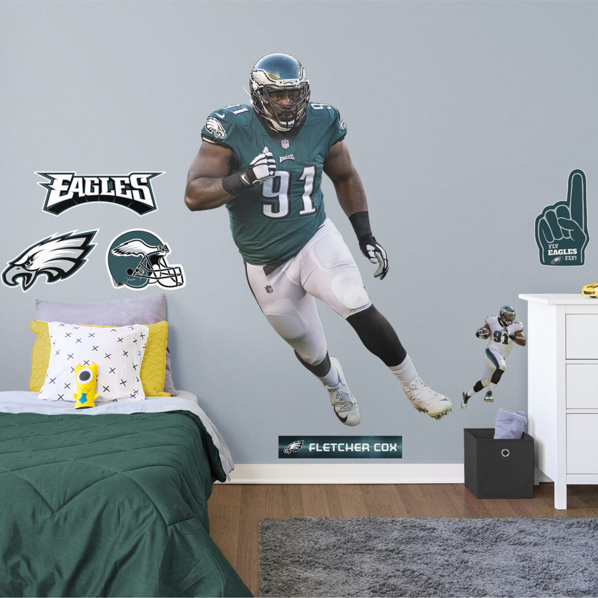 Fletcher Cox for Philadelphia Eagles - Officially Licensed NFL Removable Wall Decal Life-Size Athlete + 9 Decals (54"W x 74"H) b