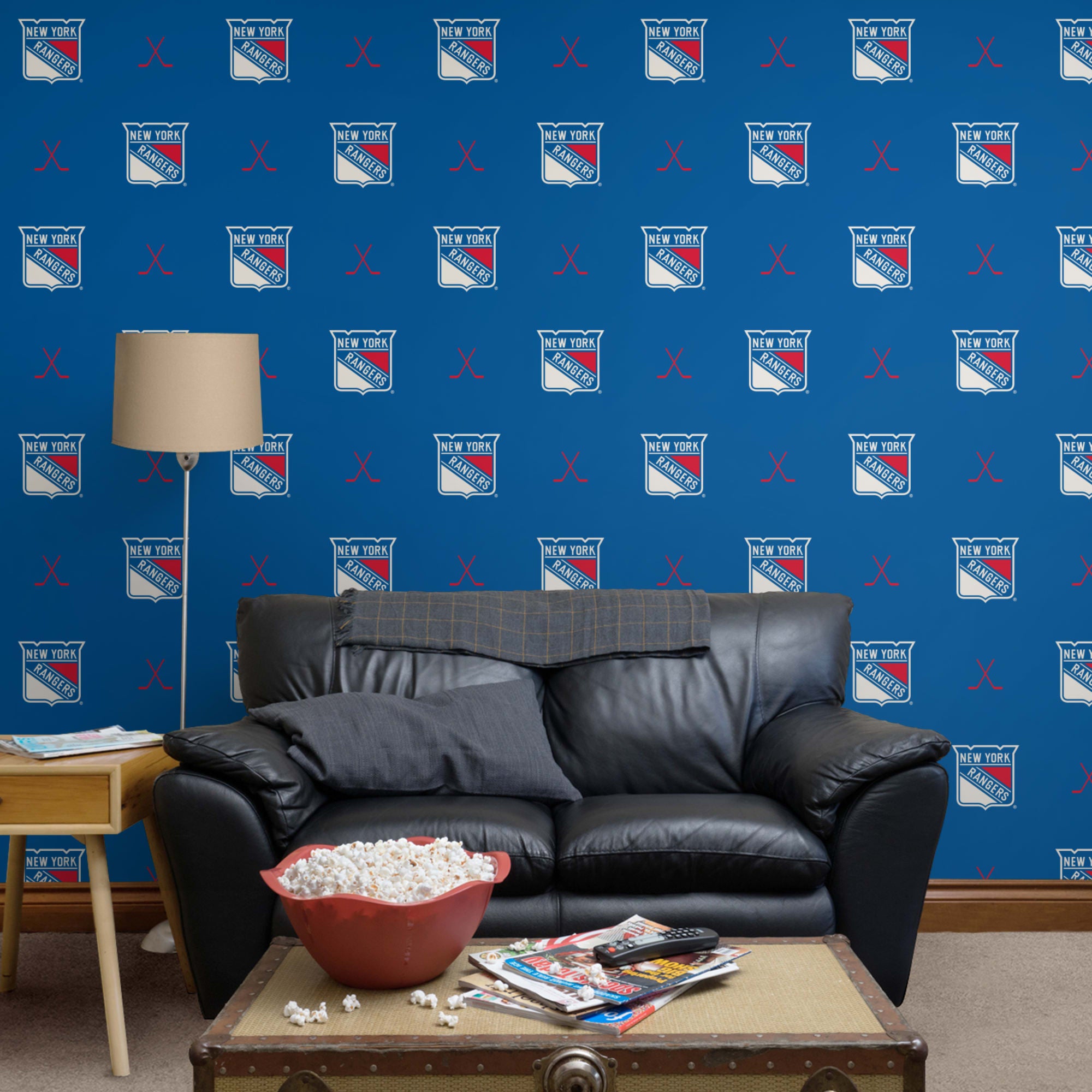New York Rangers: Sticks Pattern - Officially Licensed NHL Removable Wallpaper 12" x 12" Sample by Fathead | 100% Vinyl