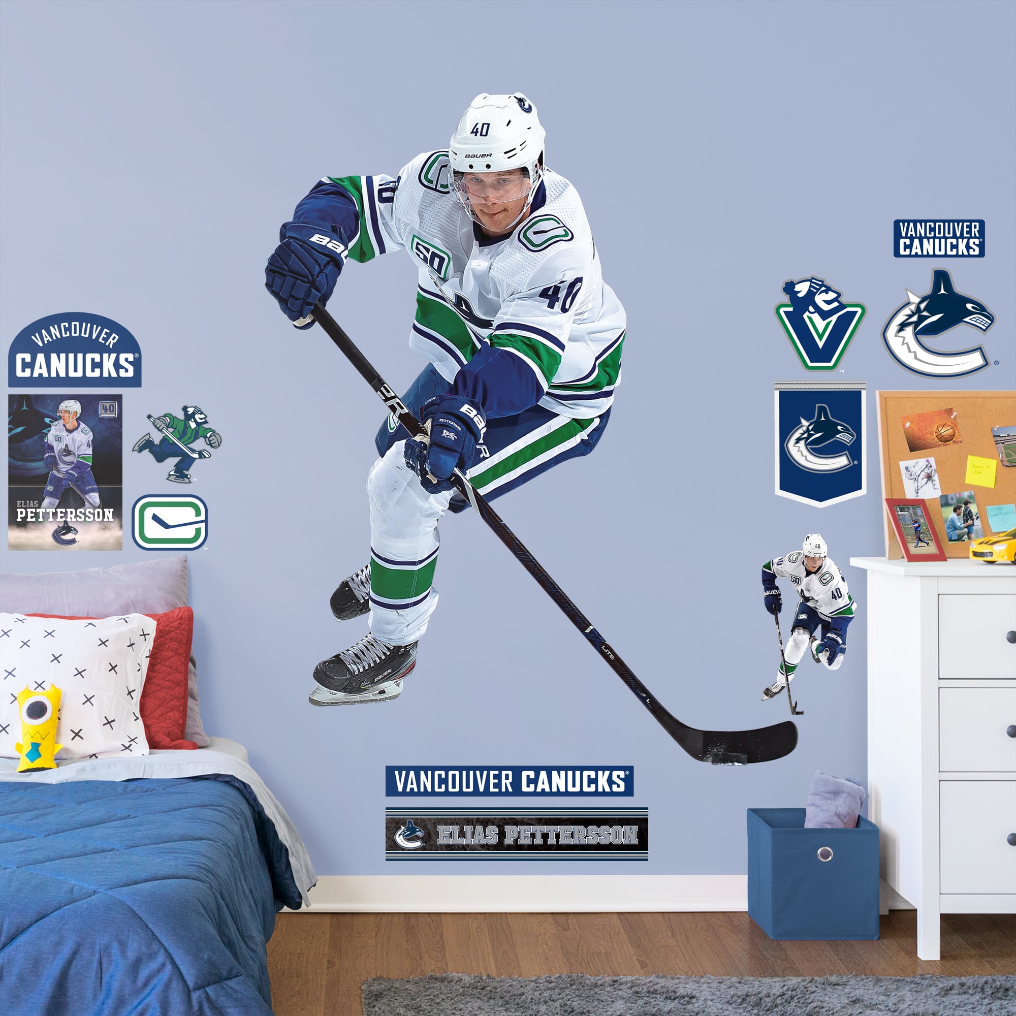 Elias Pettersson for Vancouver Canucks - Officially Licensed NHL Removable Wall Decal Life-Size Athlete + 11 Decals (61"W x 77"H