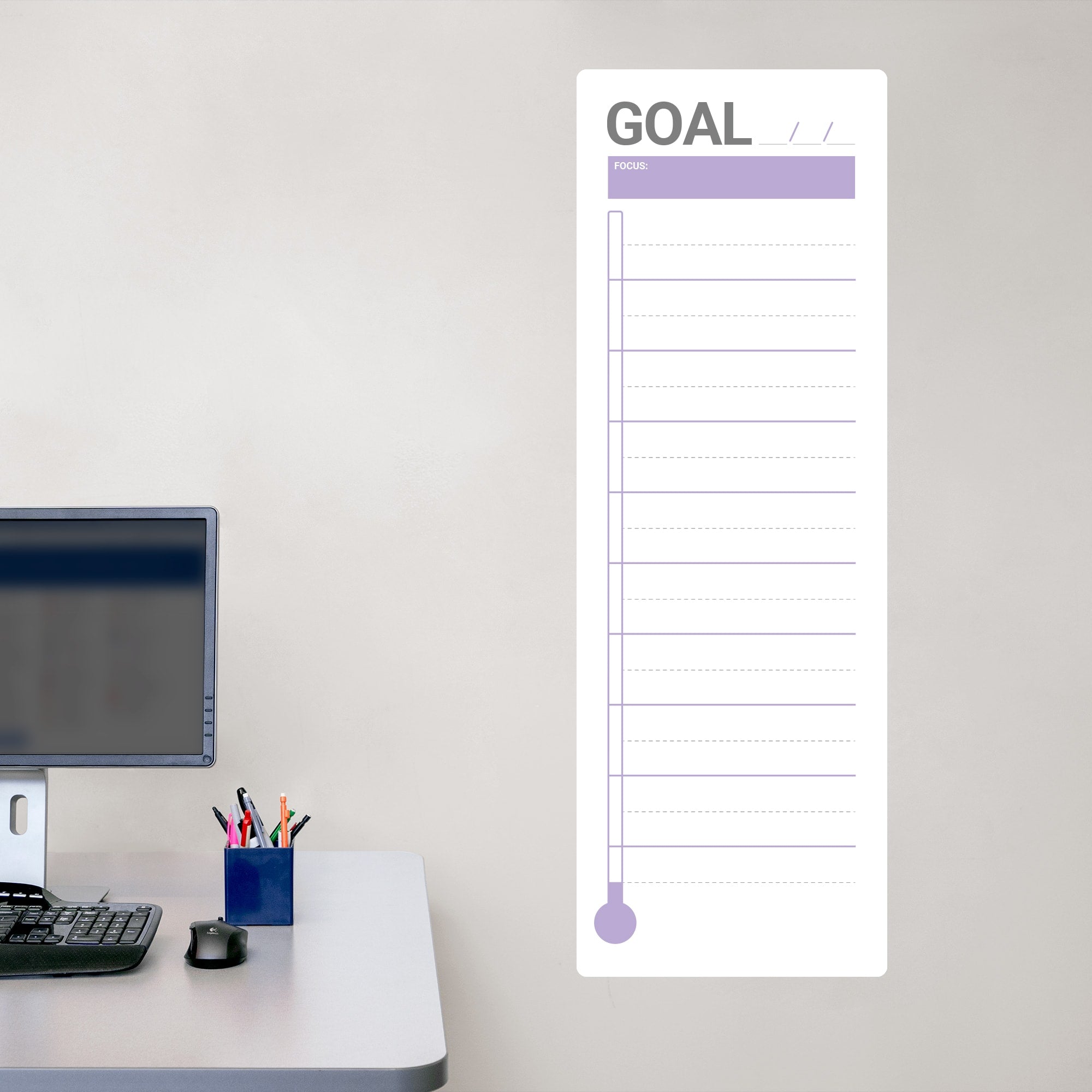 Goal Thermometer: Minamalist Design - Removable Dry Erase Vinyl Decal in Purple (42"W x 14"H) by Fathead