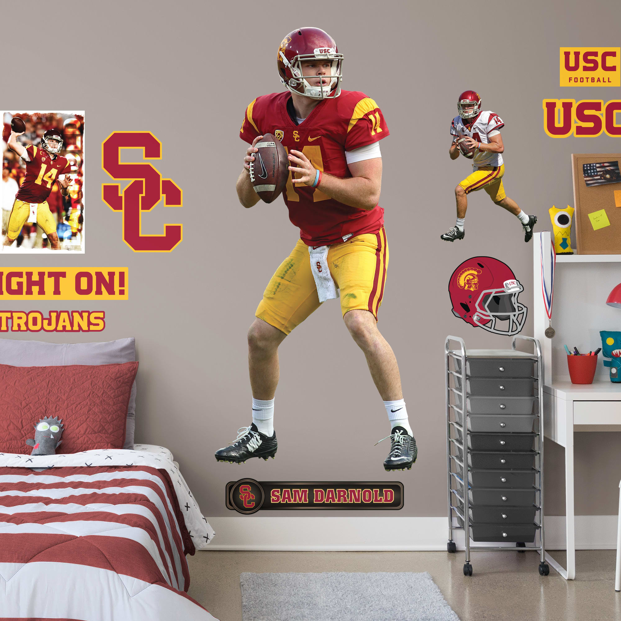 Sam Darnold for USC Trojans: USC - Officially Licensed Removable Wall Decal Life-Size Athlete + 9 Decals (35"W x 77"H) by Fathea