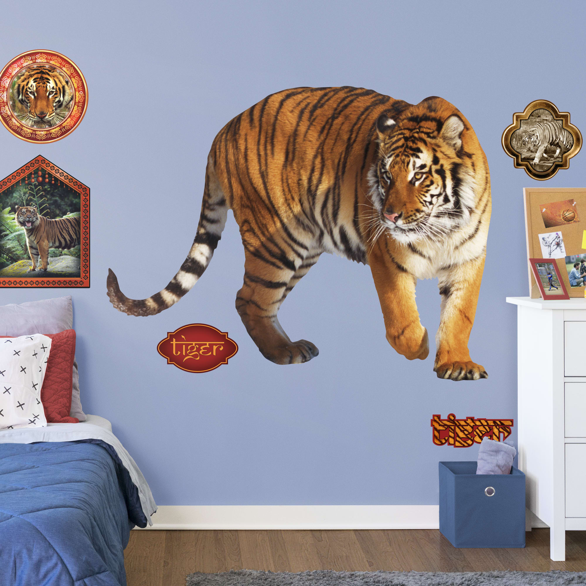 Tiger - Removable Vinyl Decal Life-Size Animal + 7 Licensed Decals (69"W x 53"H) by Fathead