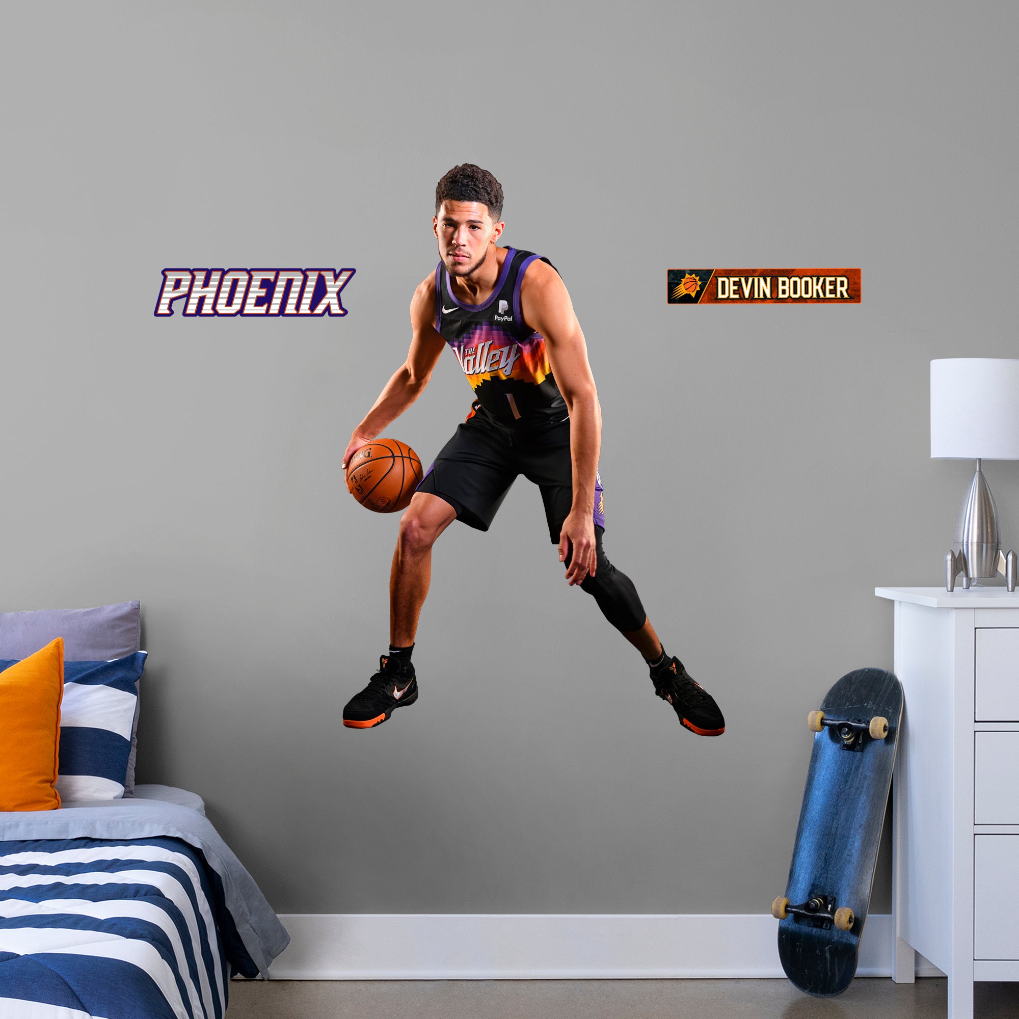 Devin Booker 2020 The Valley - Officially Licensed NBA Removable Wall Decal Giant Athlete + 2 Decals (34"W x 51"H) by Fathead |