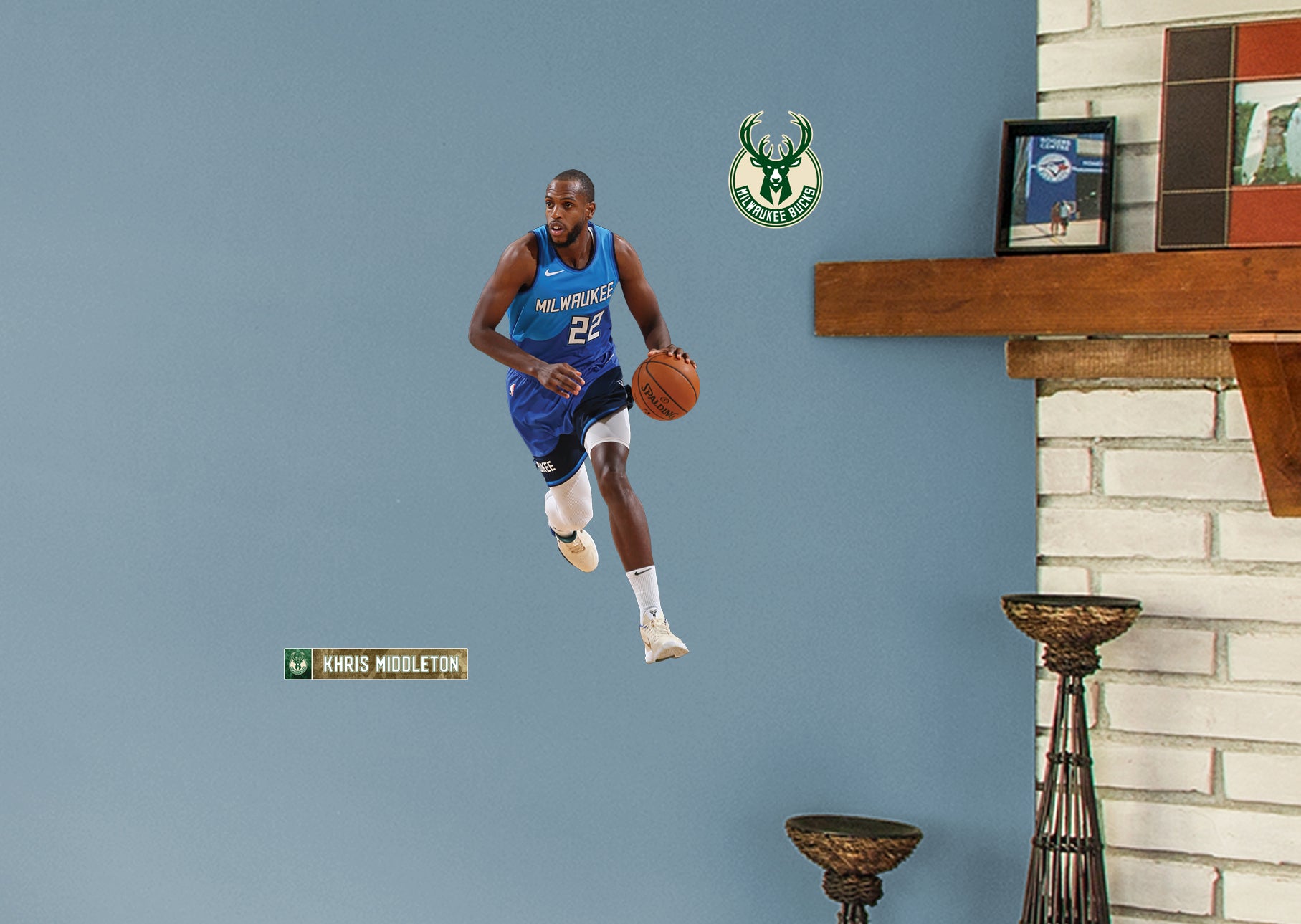 Khris Middleton 2021 Blue Jersey for Milwaukee Bucks - Officially Licensed NBA Removable Wall Decal Large by Fathead | Vinyl