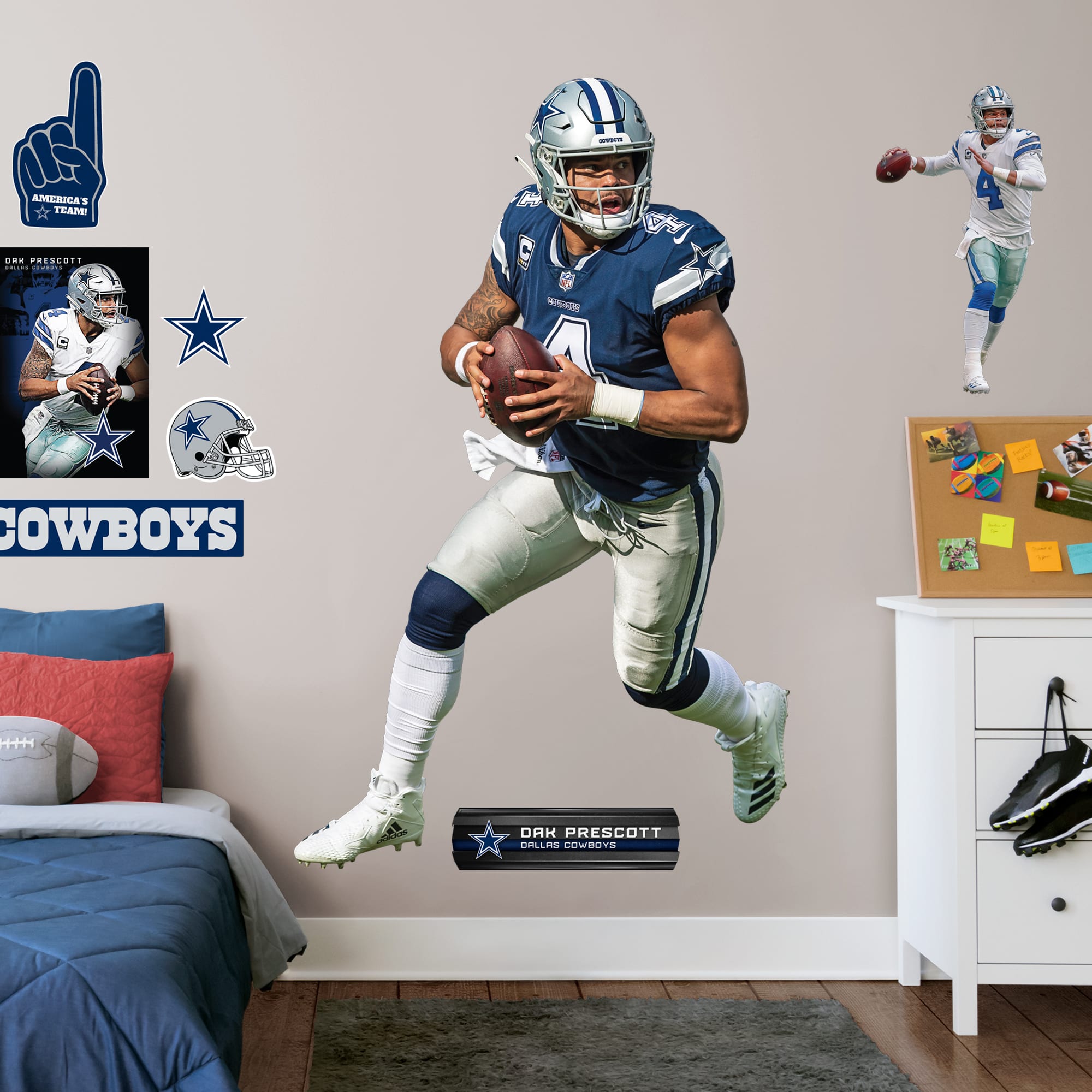 Dak Prescott for Dallas Cowboys: Away - Officially Licensed NFL Removable Wall Decal Life-Size Athlete + 10 Decals (48"W x 78"H)