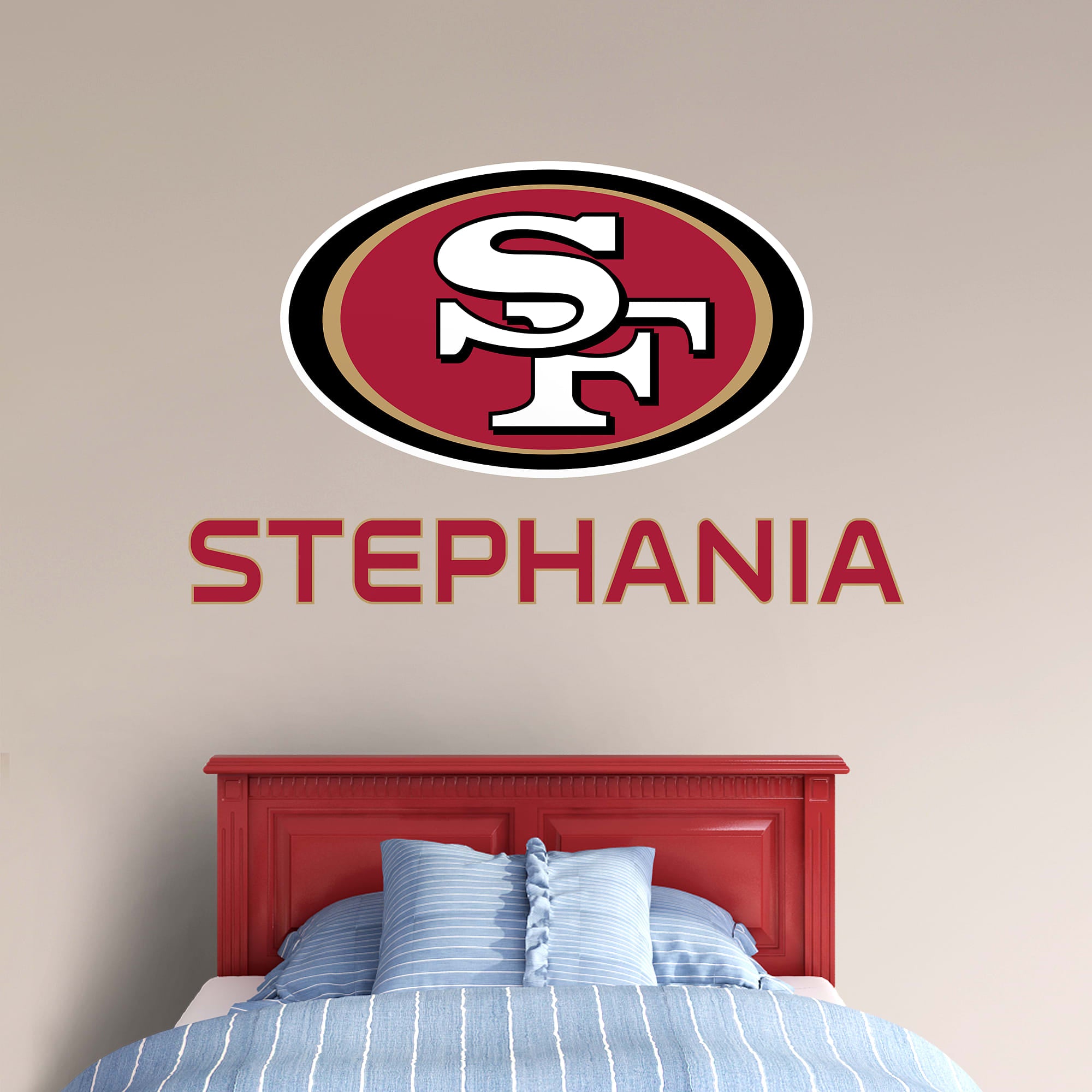 San Francisco 49ers: Stacked Personalized Name - Officially Licensed NFL Transfer Decal in Red (52"W x 39.5"H) by Fathead | Viny