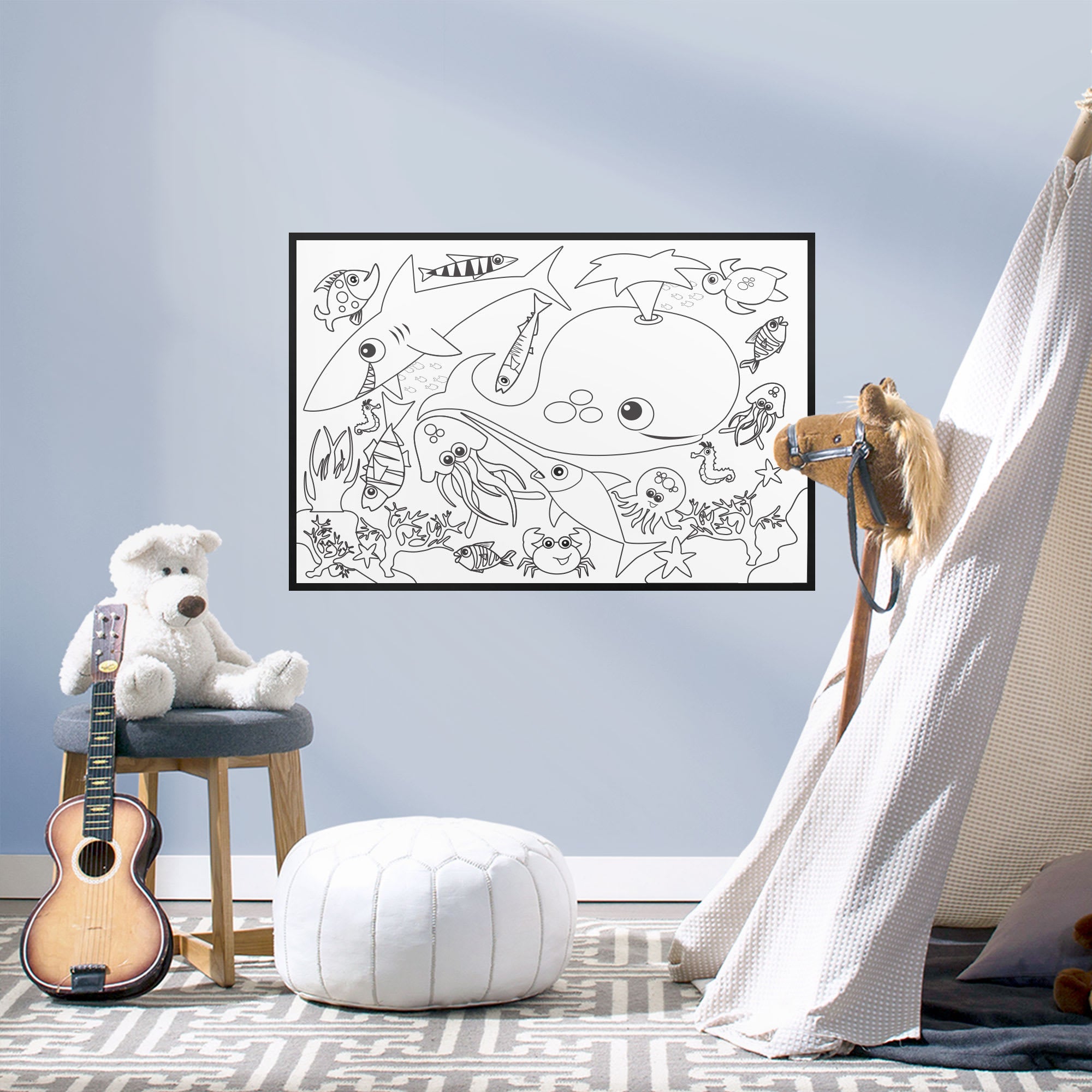 Coloring Sheet: Ocean Animals - Removable Dry Erase Vinyl Decal 38.0"W x 26.0"H by Fathead