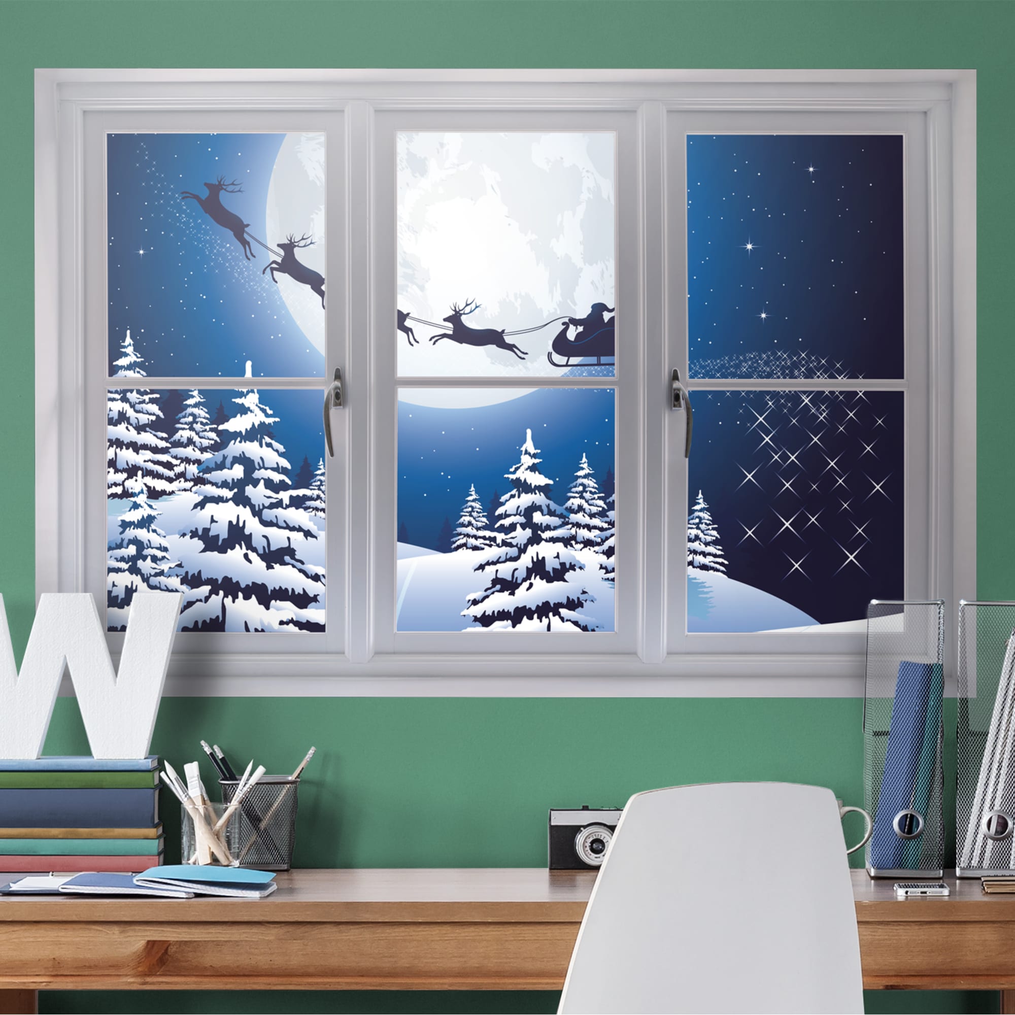 Instant Window: Santa Sleigh - Removable Wall Graphic 51.0"W x 34.0"H by Fathead | Vinyl
