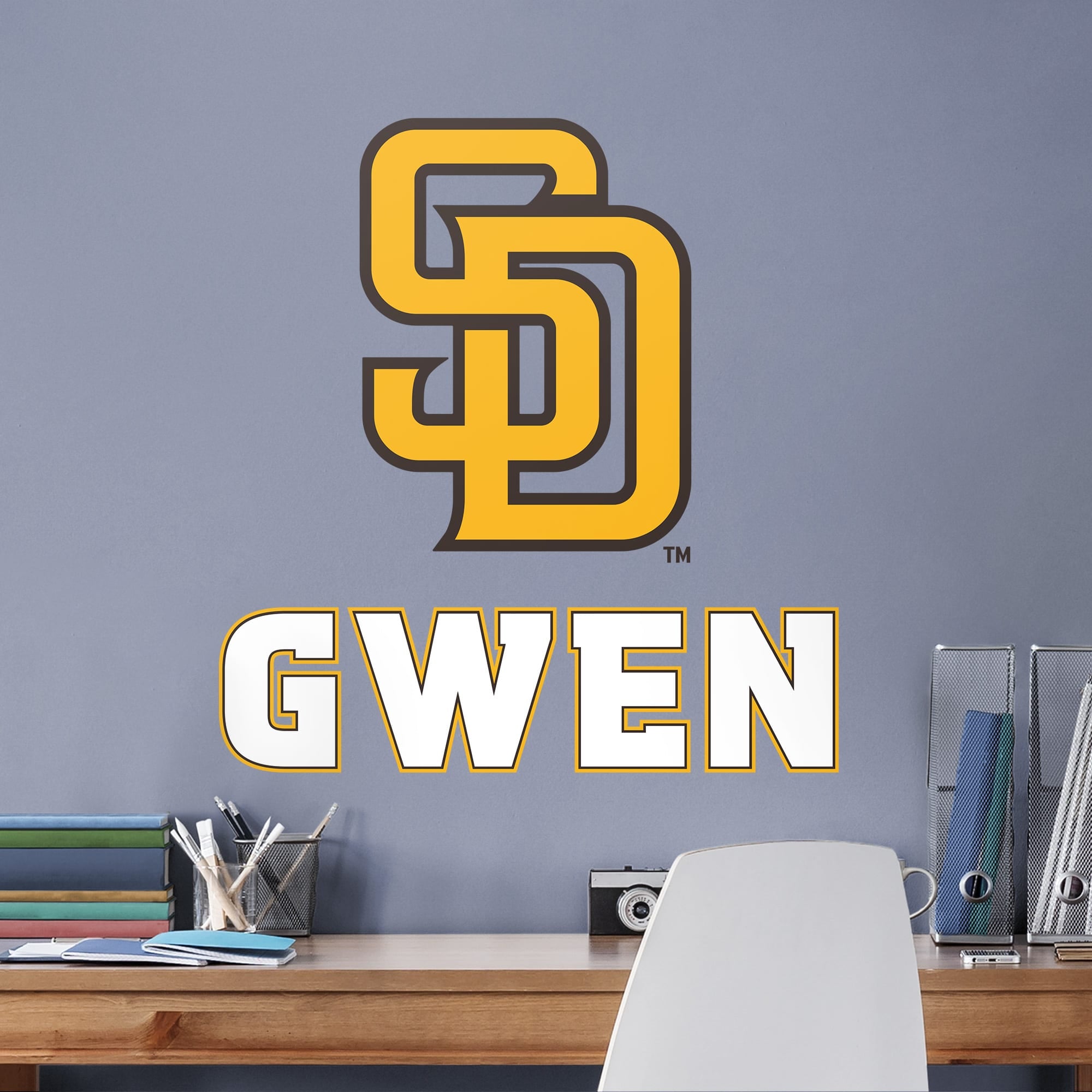 San Diego Padres: "SD" Stacked Personalized Name - Officially Licensed MLB Transfer Decal in White (52"W x 39.5"H) by Fathead |