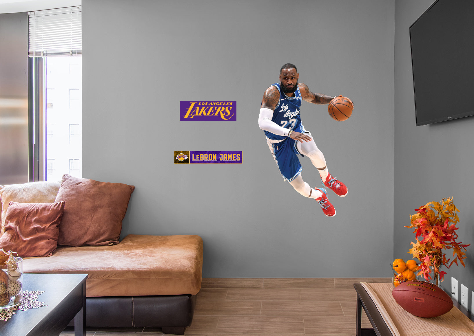 LeBron James 2021 Blue Jersey for Los Angeles Lakers - Officially Licensed NBA Removable Wall Decal Giant Athlete + 2 Decals (31