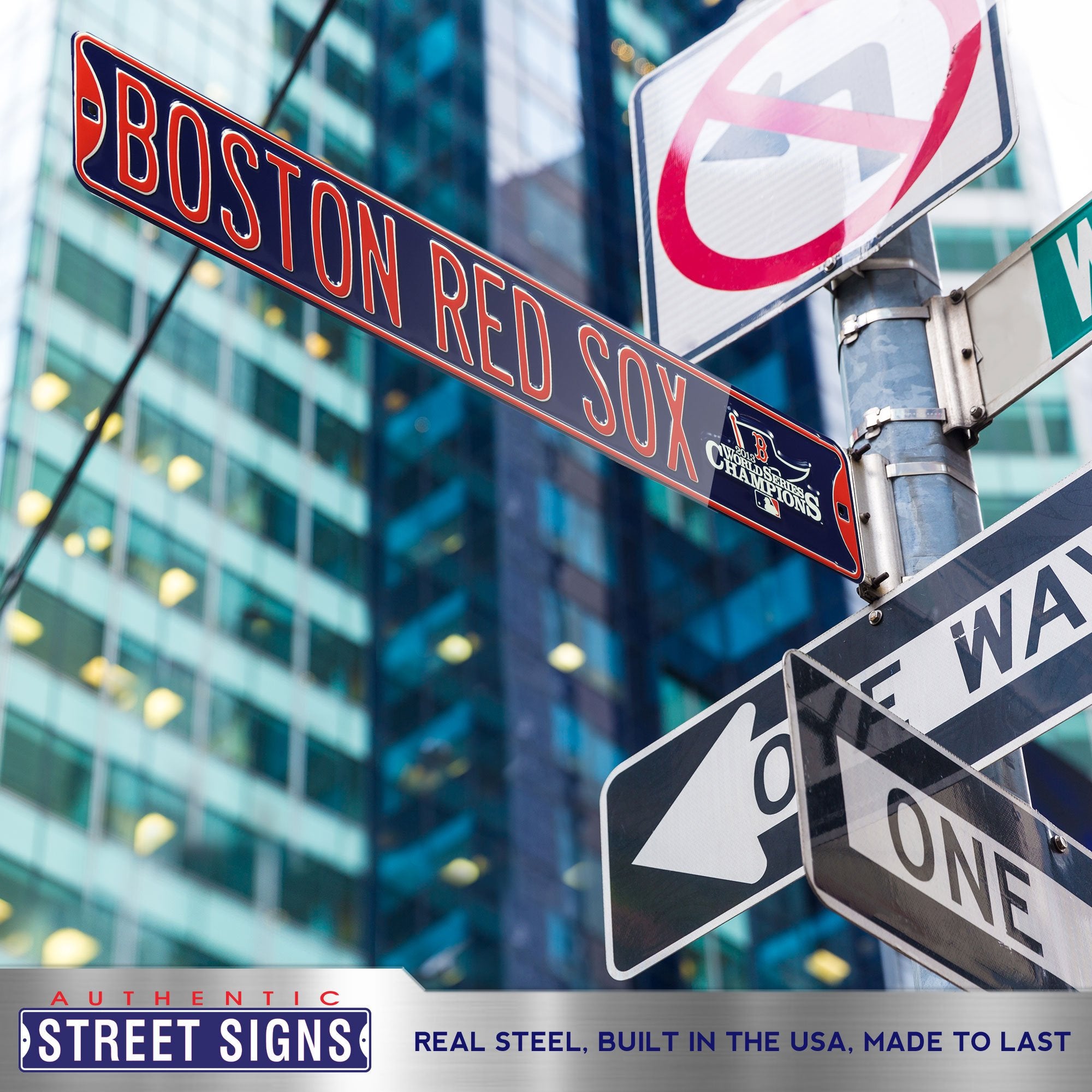 Boston Red Sox Steel Street Sign with Logo-BOSTON RED SOX 2013 Champions 36" W x 6" H by Fathead