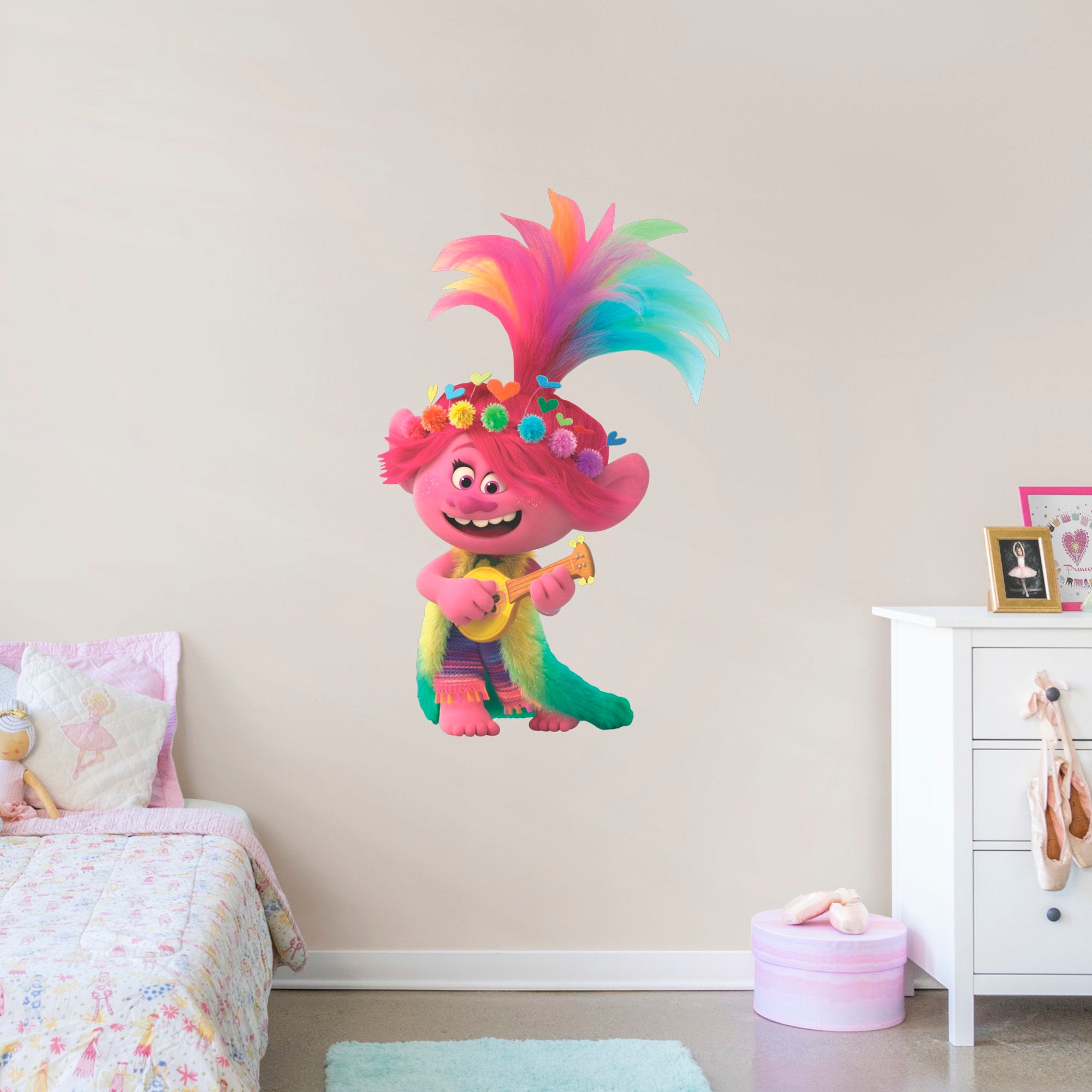 Queen Poppy: Trolls World Tour - Officially Licensed Removable Wall Decal Giant Character + 2 Decals (33"W x 51"H) by Fathead |